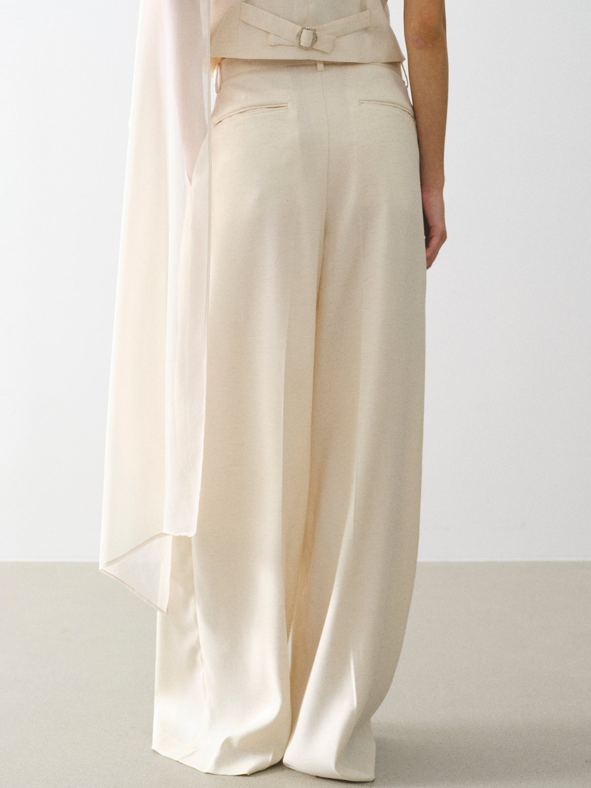 Adelia Press-Crease Tailored Trousers, Cream