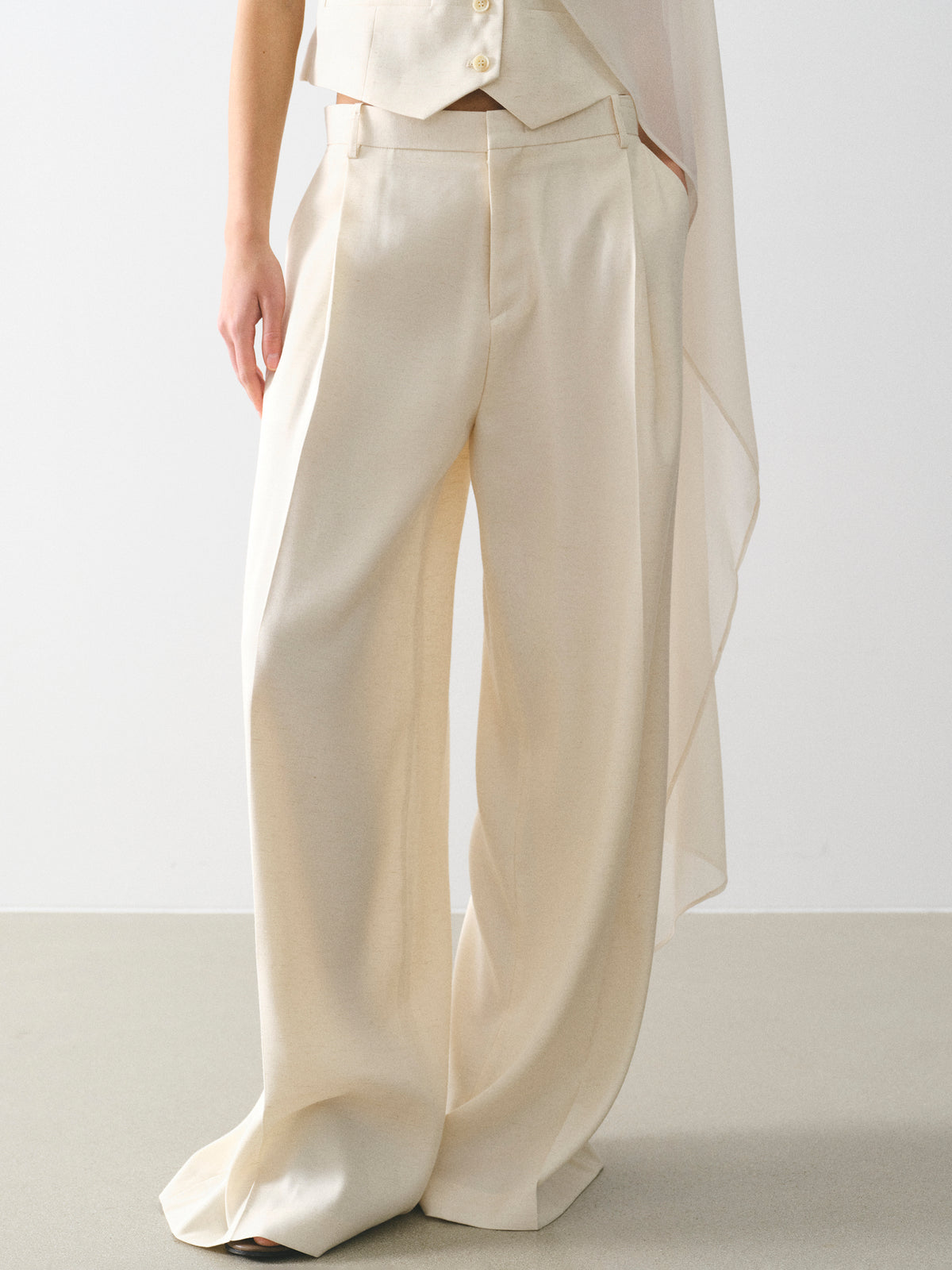 Adelia Press-Crease Tailored Trousers, Cream