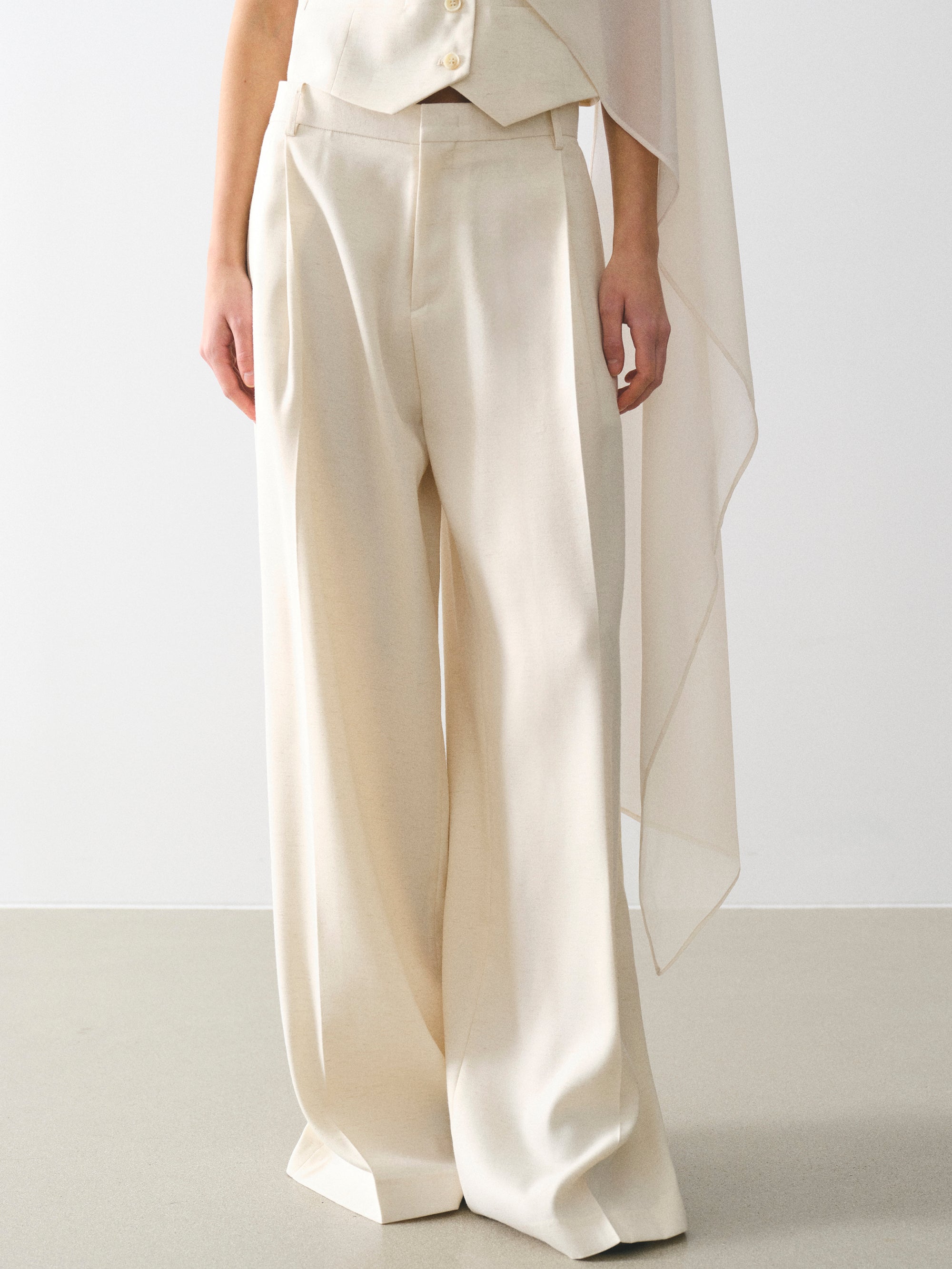 Press-Crease Tailored Trousers, Cream