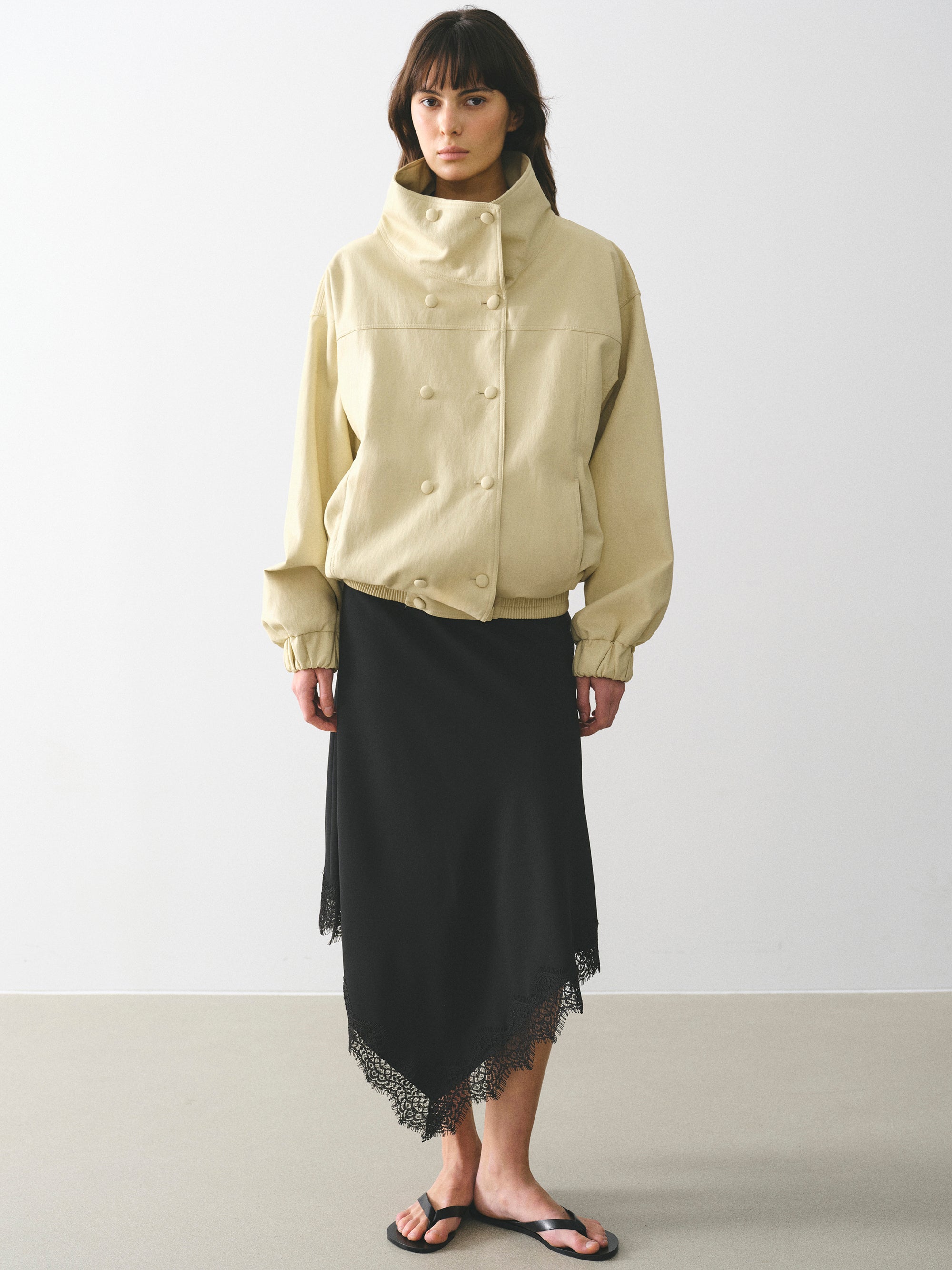 High-Neck Faux-Leather Blouson, Butter