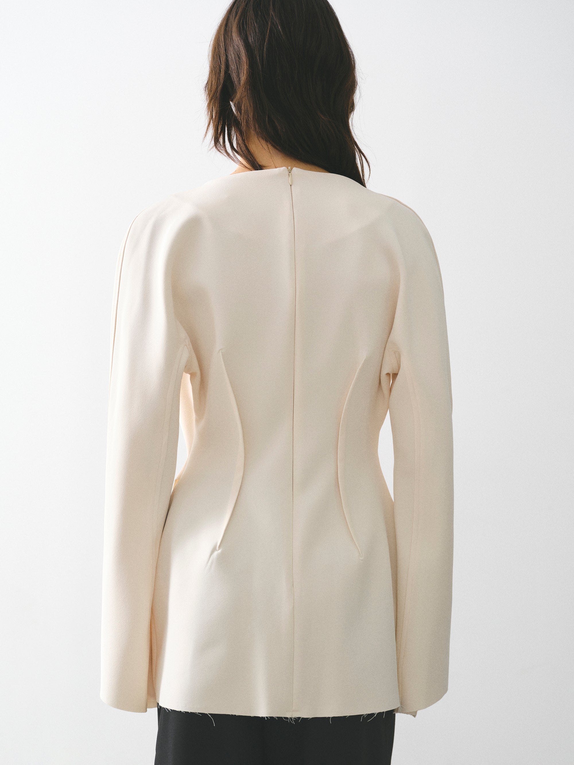 Crepe Cowl-Neck Top, Cream