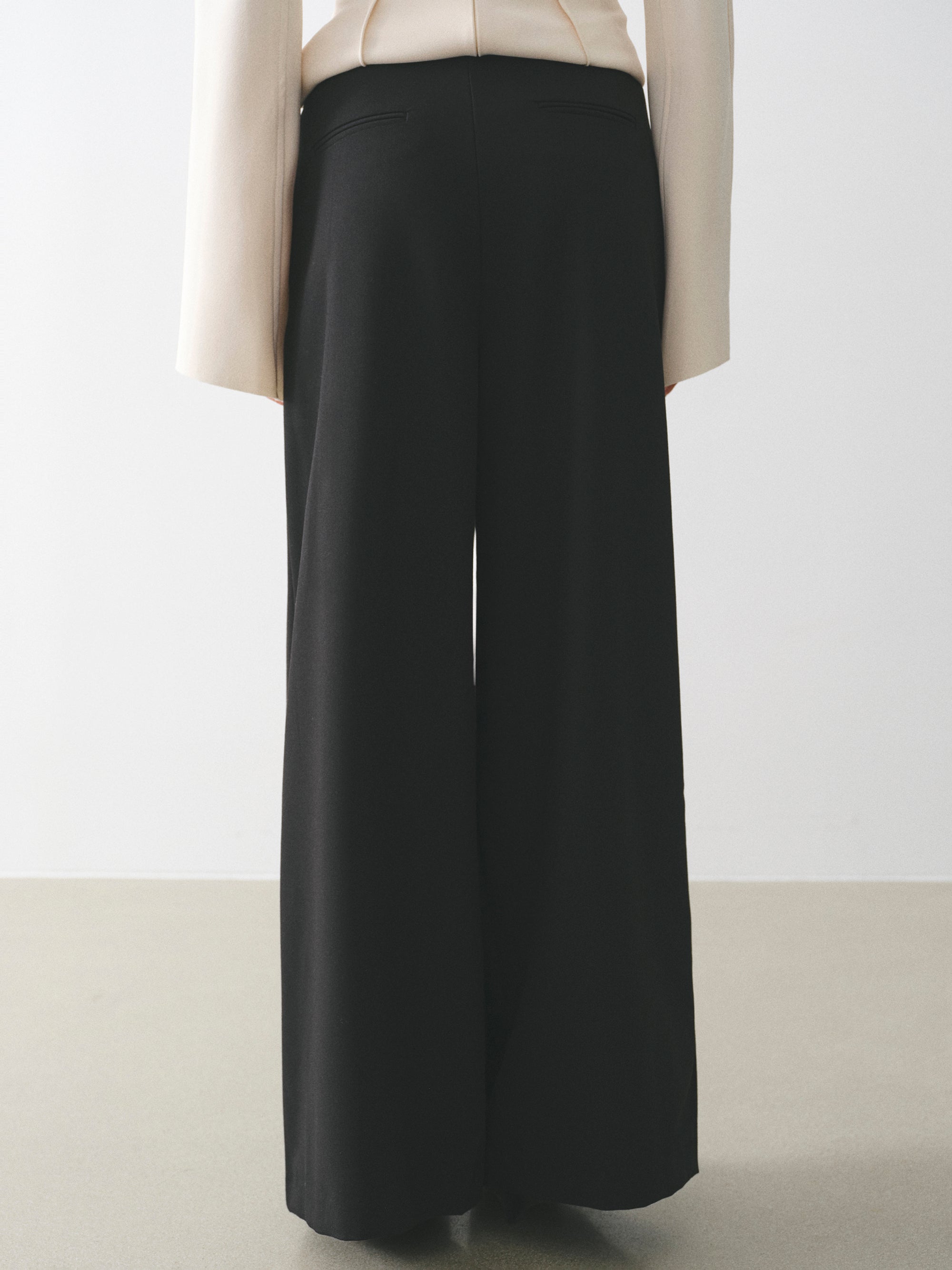 Box-Pleat Wide Trousers, Black