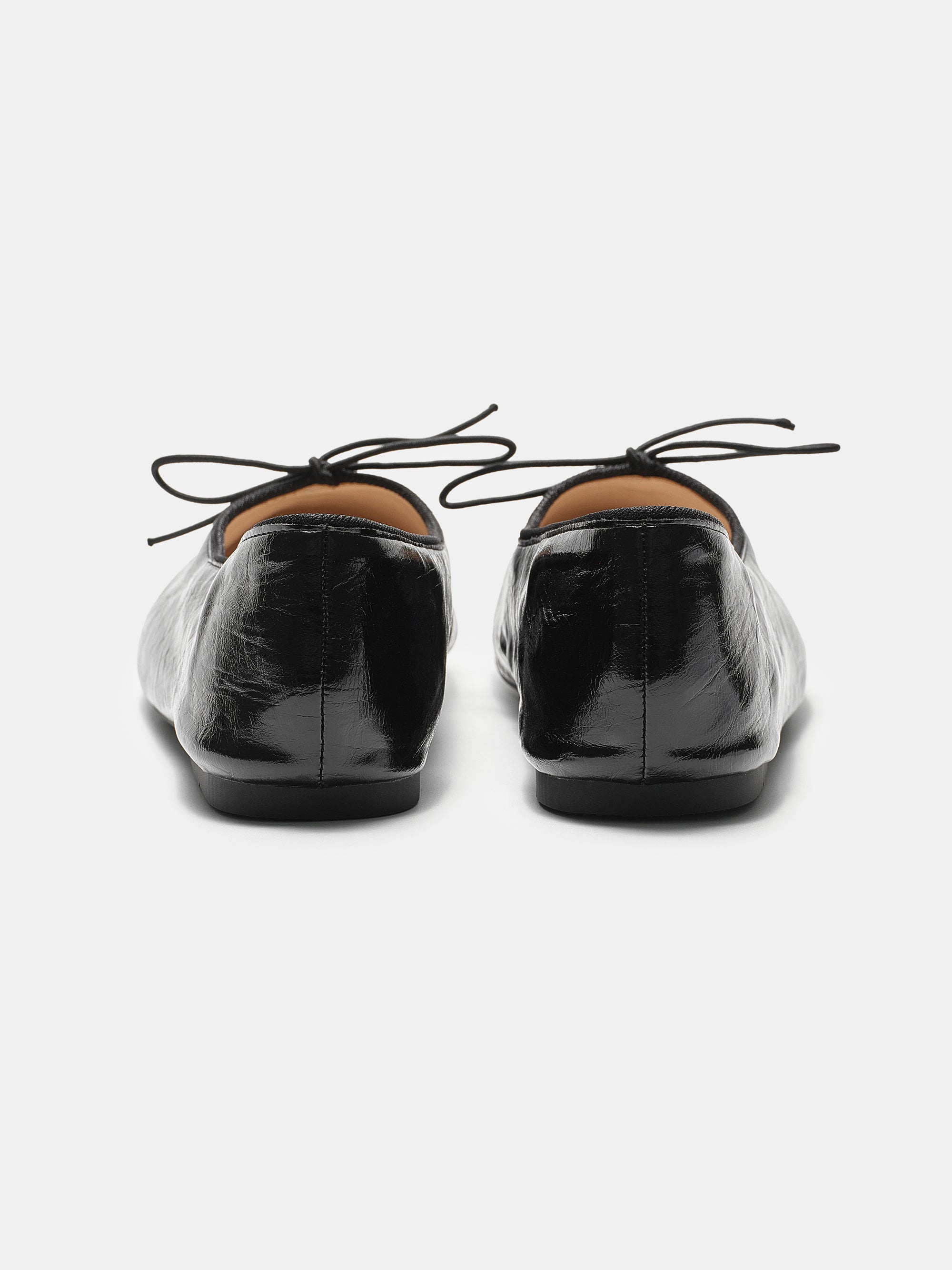 Crinkled Faux-Leather Ballet Flats, Black