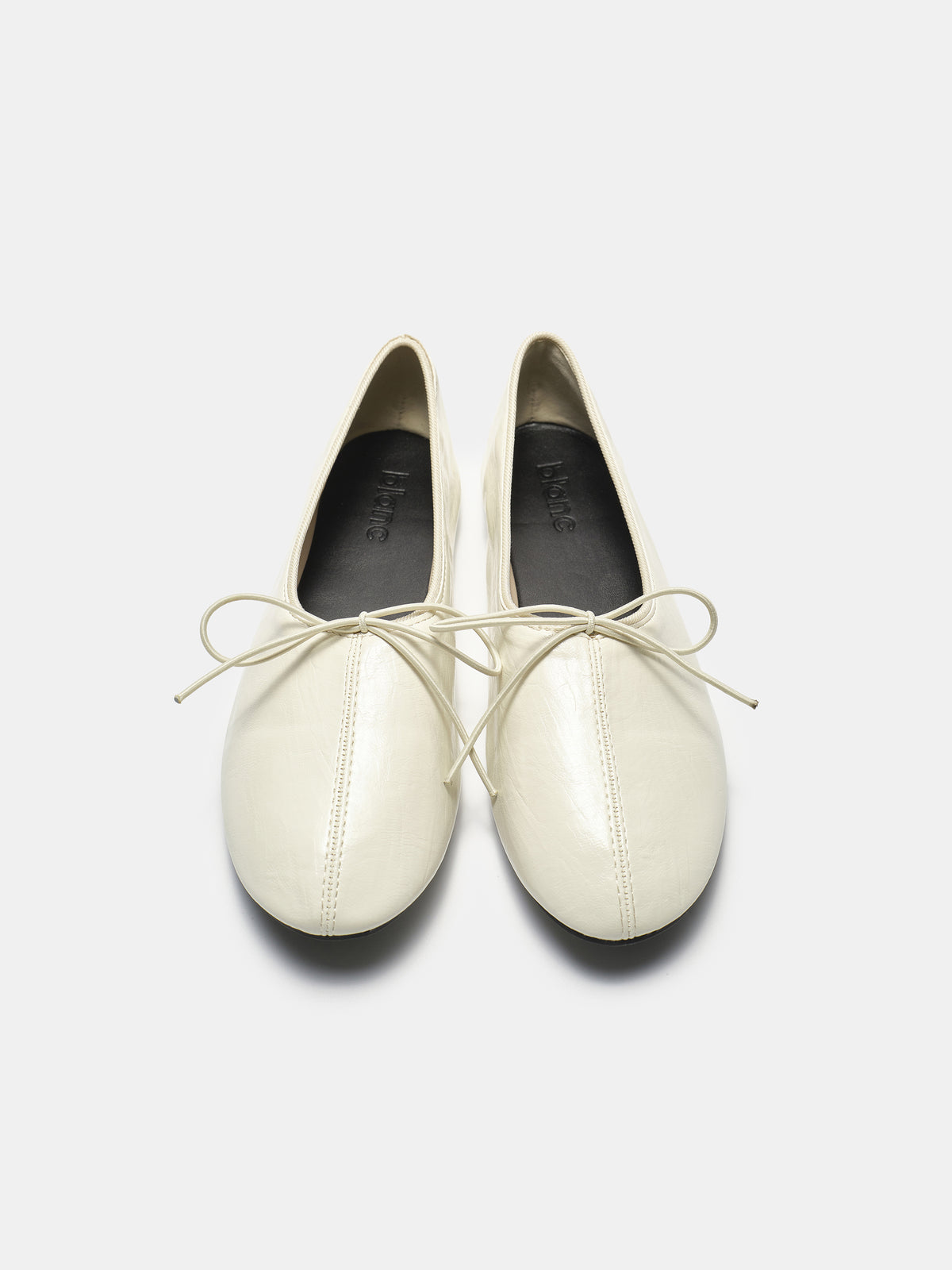 Crinkled Faux-Leather Ballet Flats, Ivory