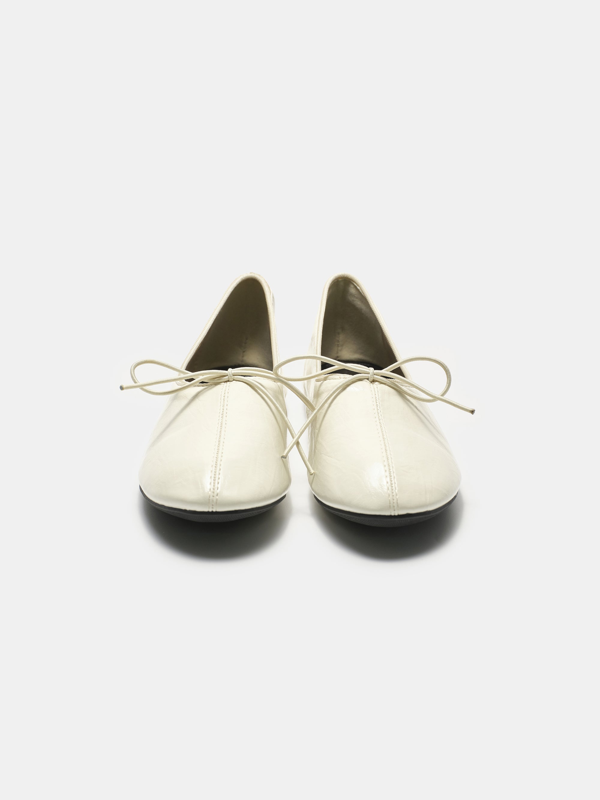 Crinkled Faux-Leather Ballet Flats, Ivory