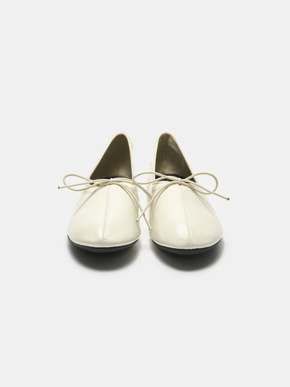 Crinkled Faux-Leather Ballet Flats, Ivory