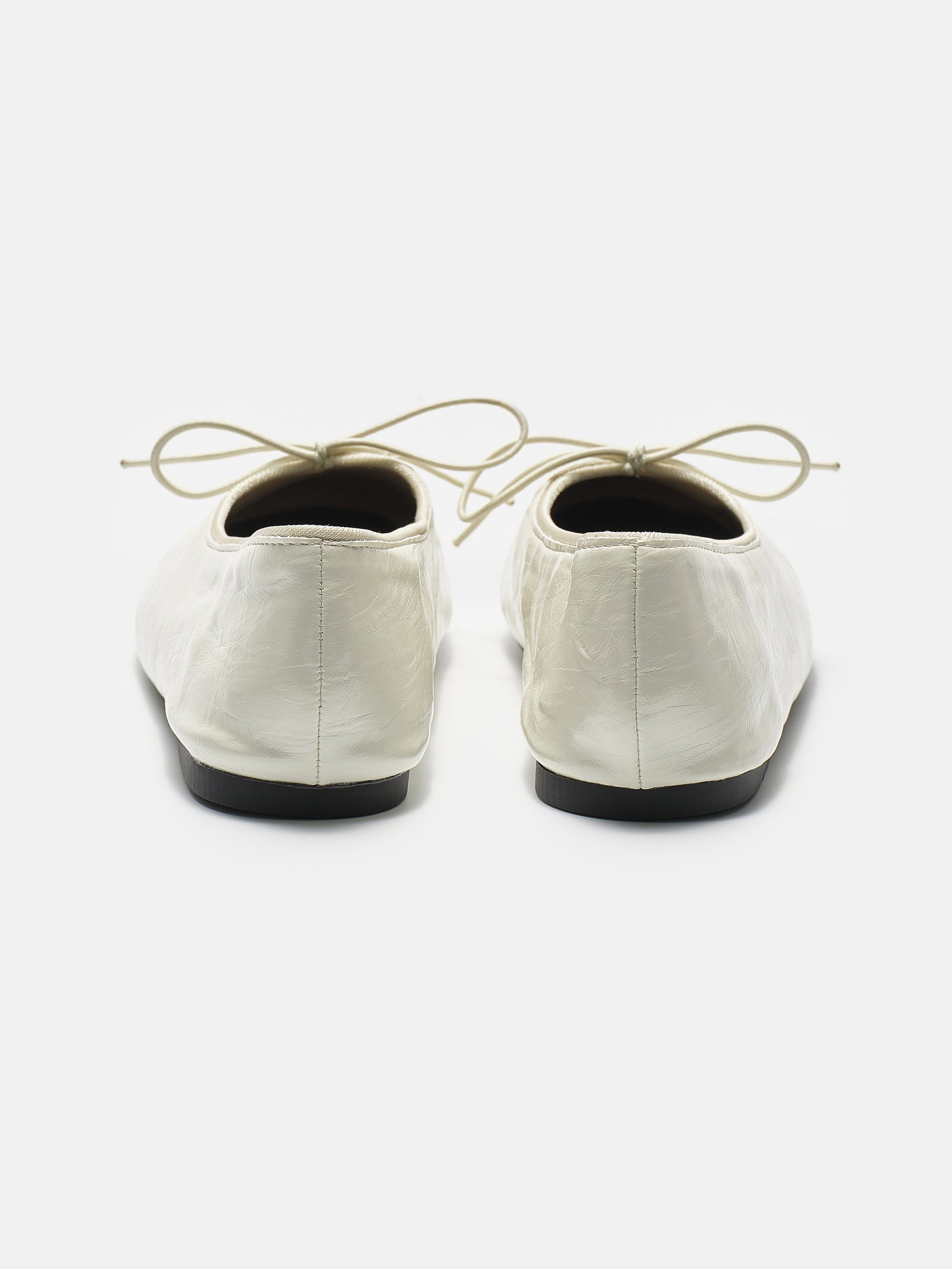 Crinkled Faux-Leather Ballet Flats, Ivory