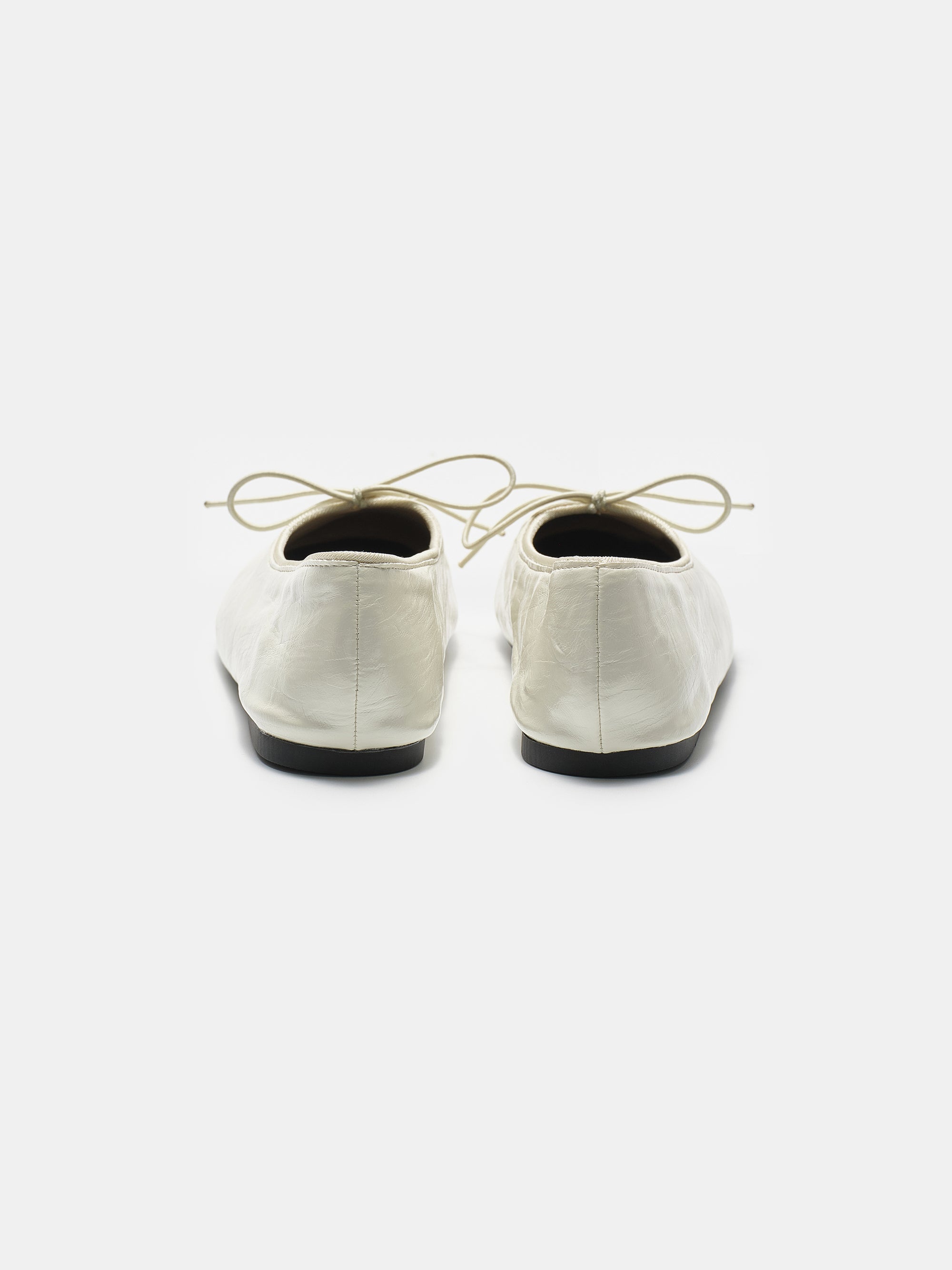 Crinkled Faux-Leather Ballet Flats, Ivory