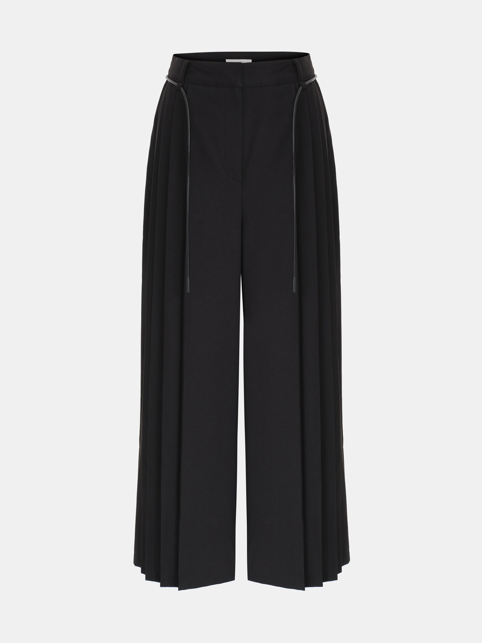 Tie-Belt Pleated Trousers, Black
