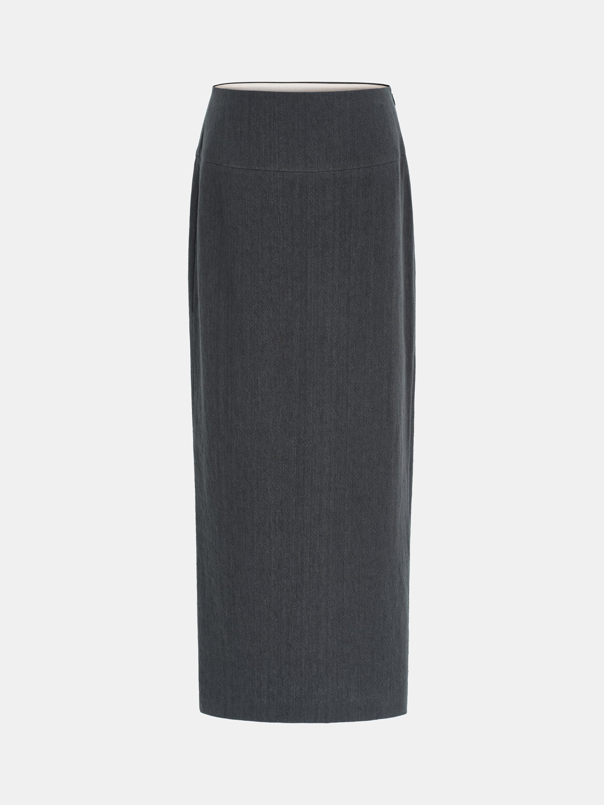 Reve Side-Slit Linen-Blend Skirt, Charcoal