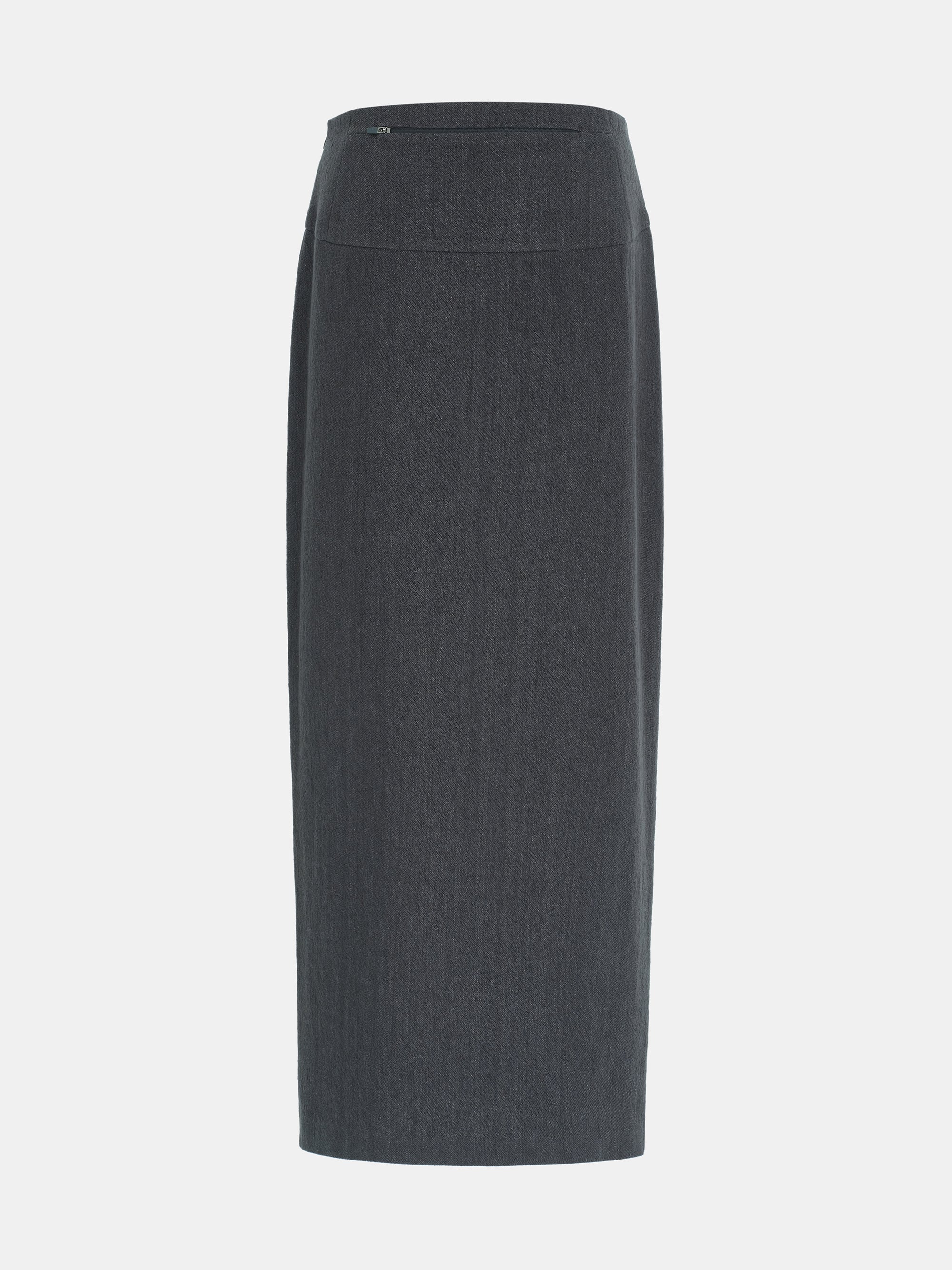 Side-Slit Linen-Blend Skirt, Charcoal