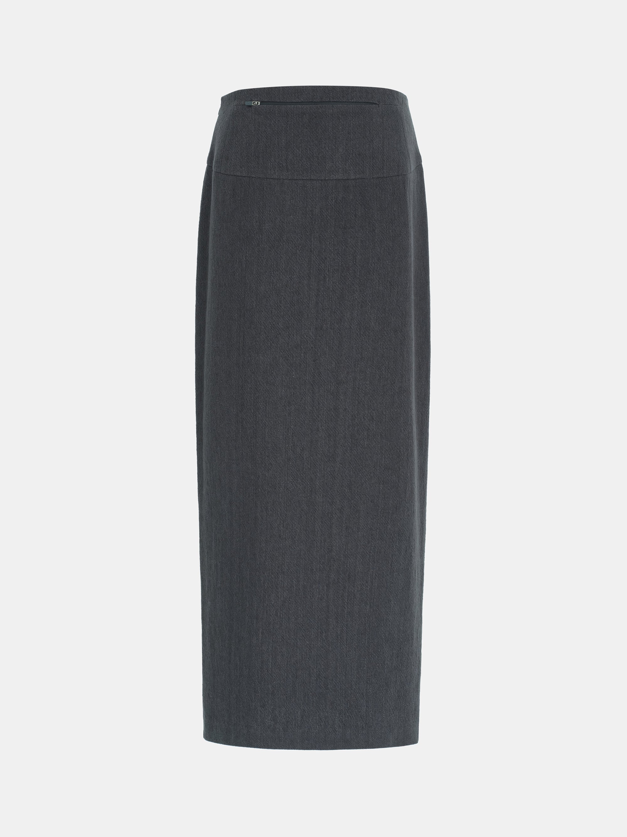 Reve Side-Slit Linen-Blend Skirt, Charcoal