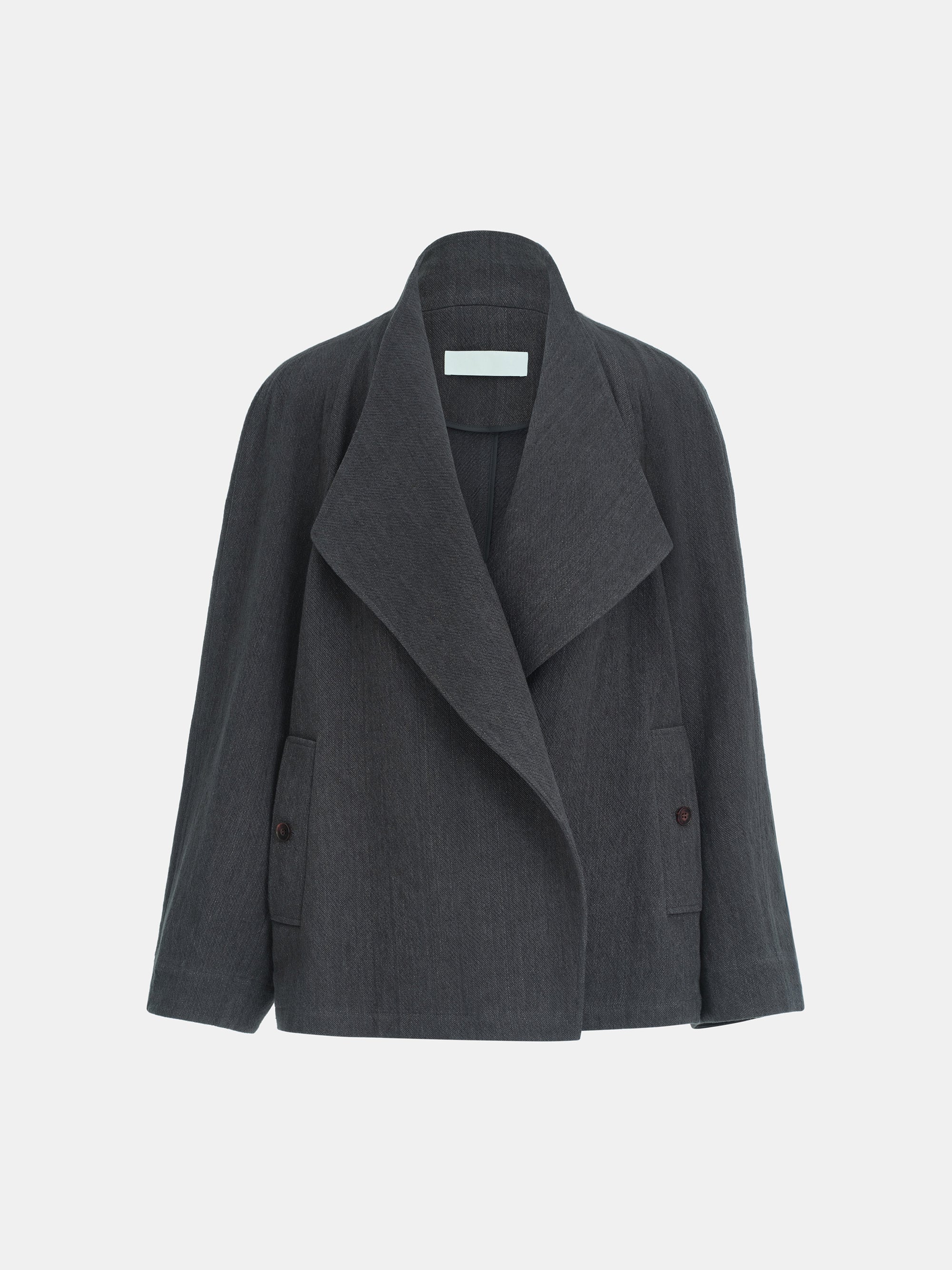 Shawl-Collar Linen-Blend Jacket, Charcoal