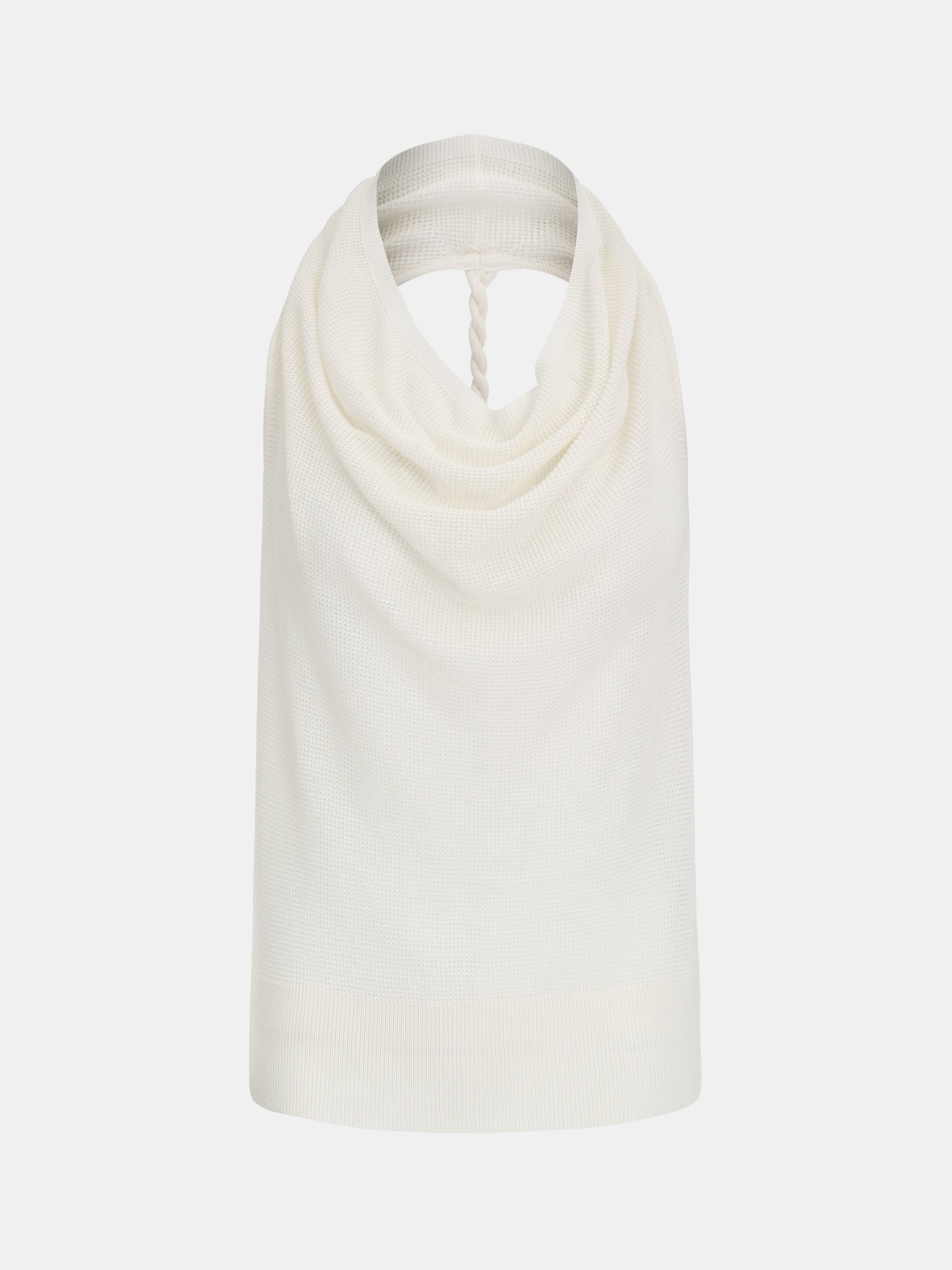 Cowl-Neck Halter Knit Top, Ivory