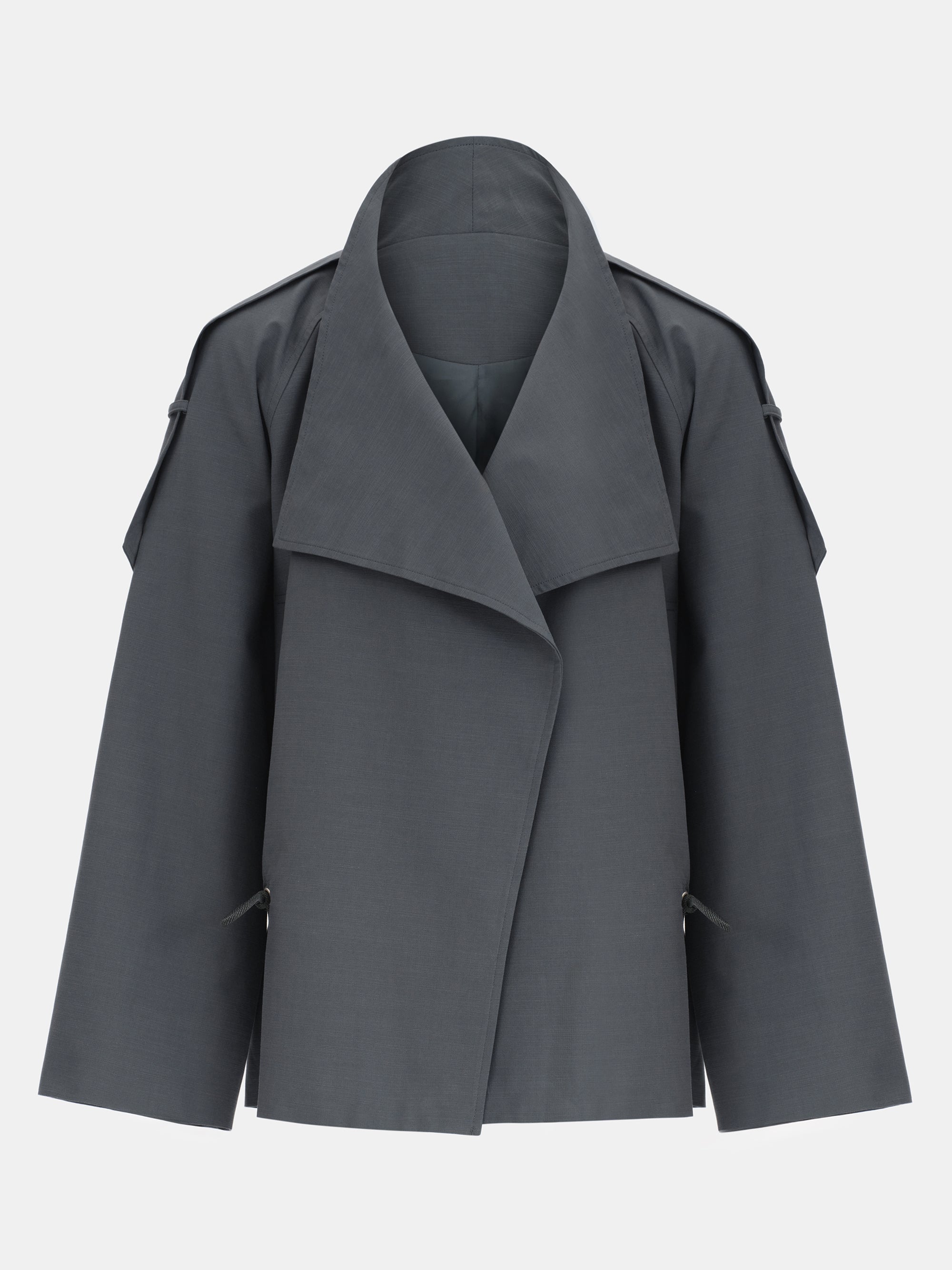 Drawstring Short Trench Jacket, Charcoal