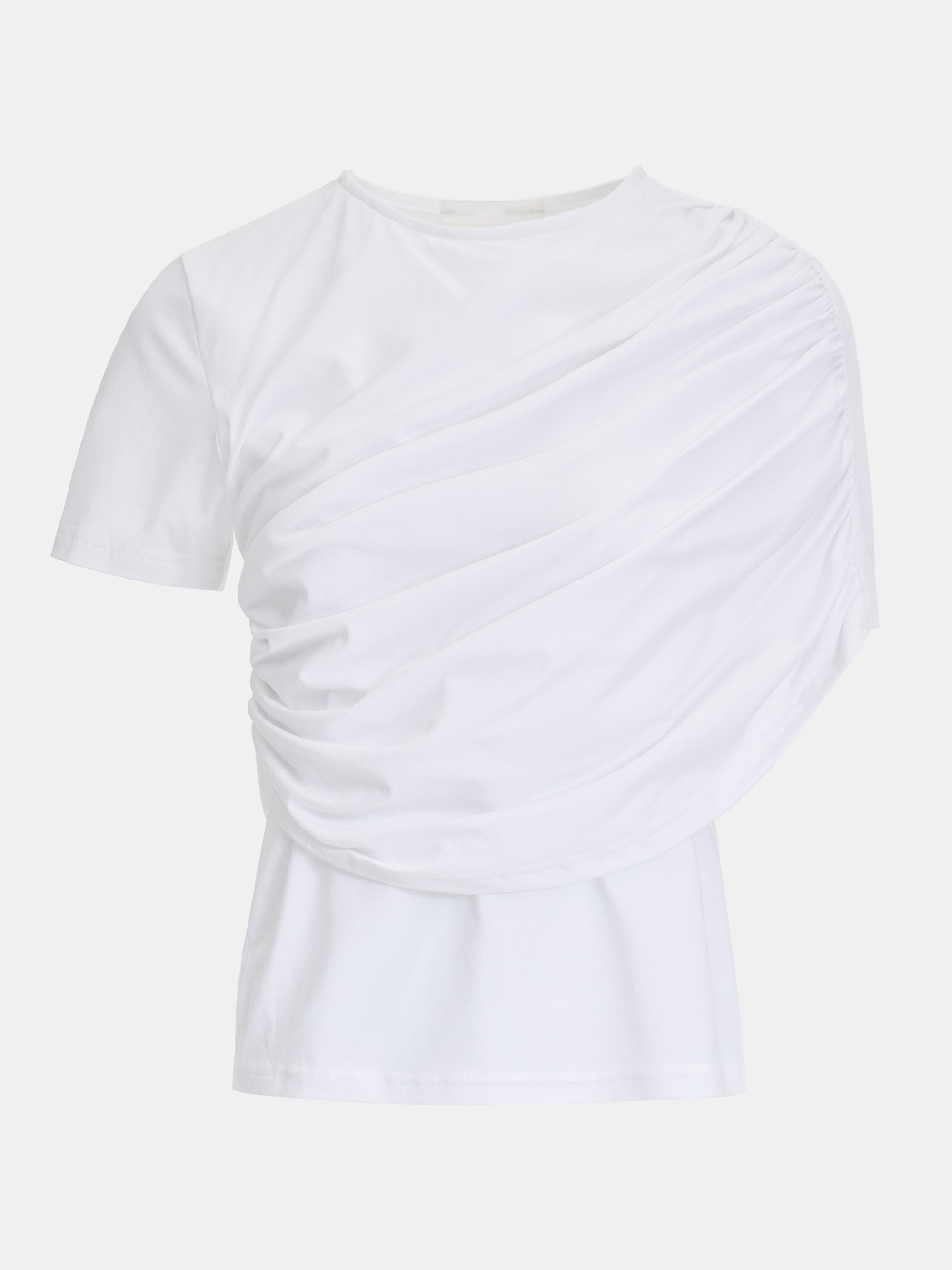Asymmetric Ruched T-Shirt, White