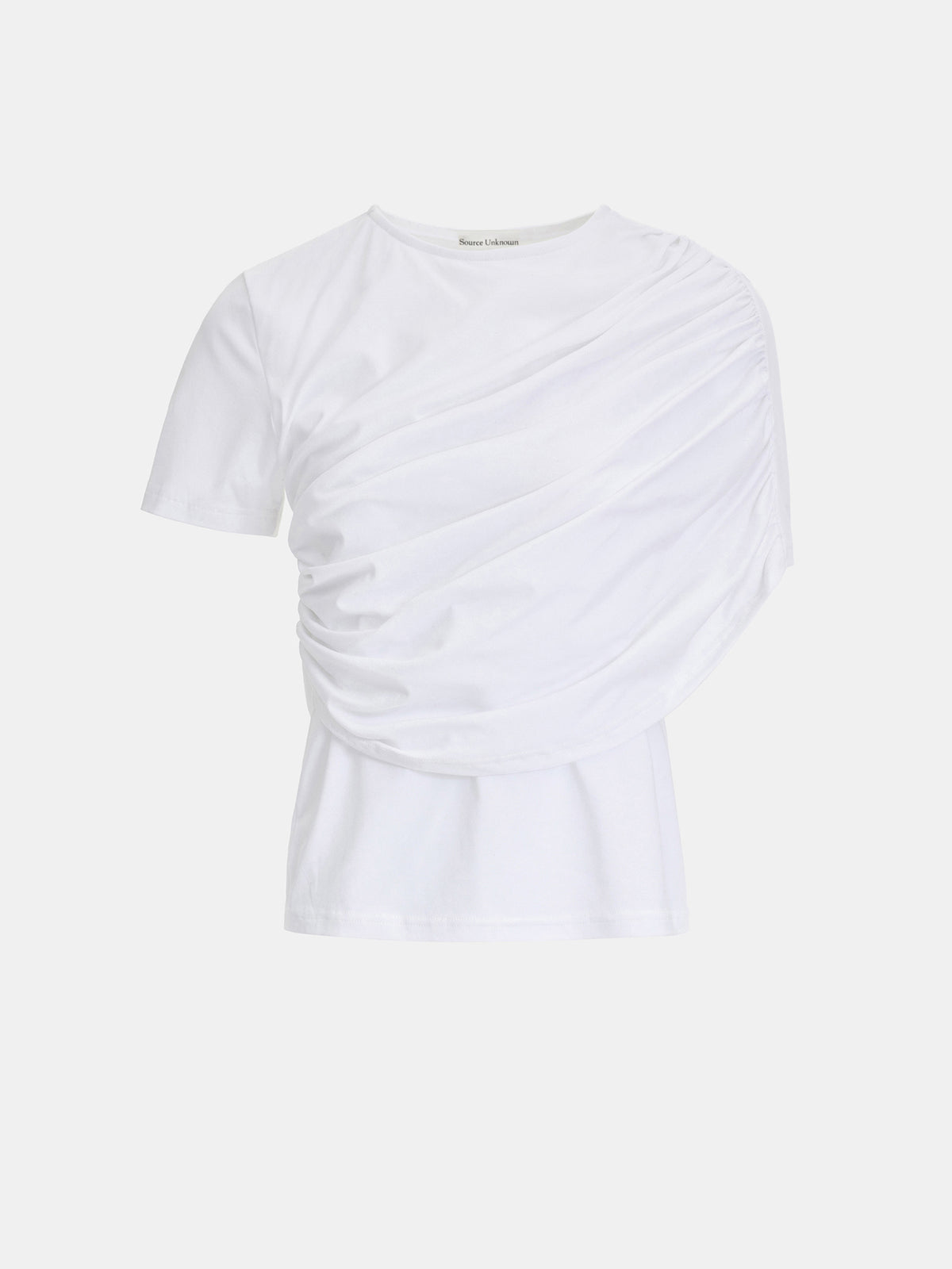 Eledra Asymmetric Ruched T-Shirt, White
