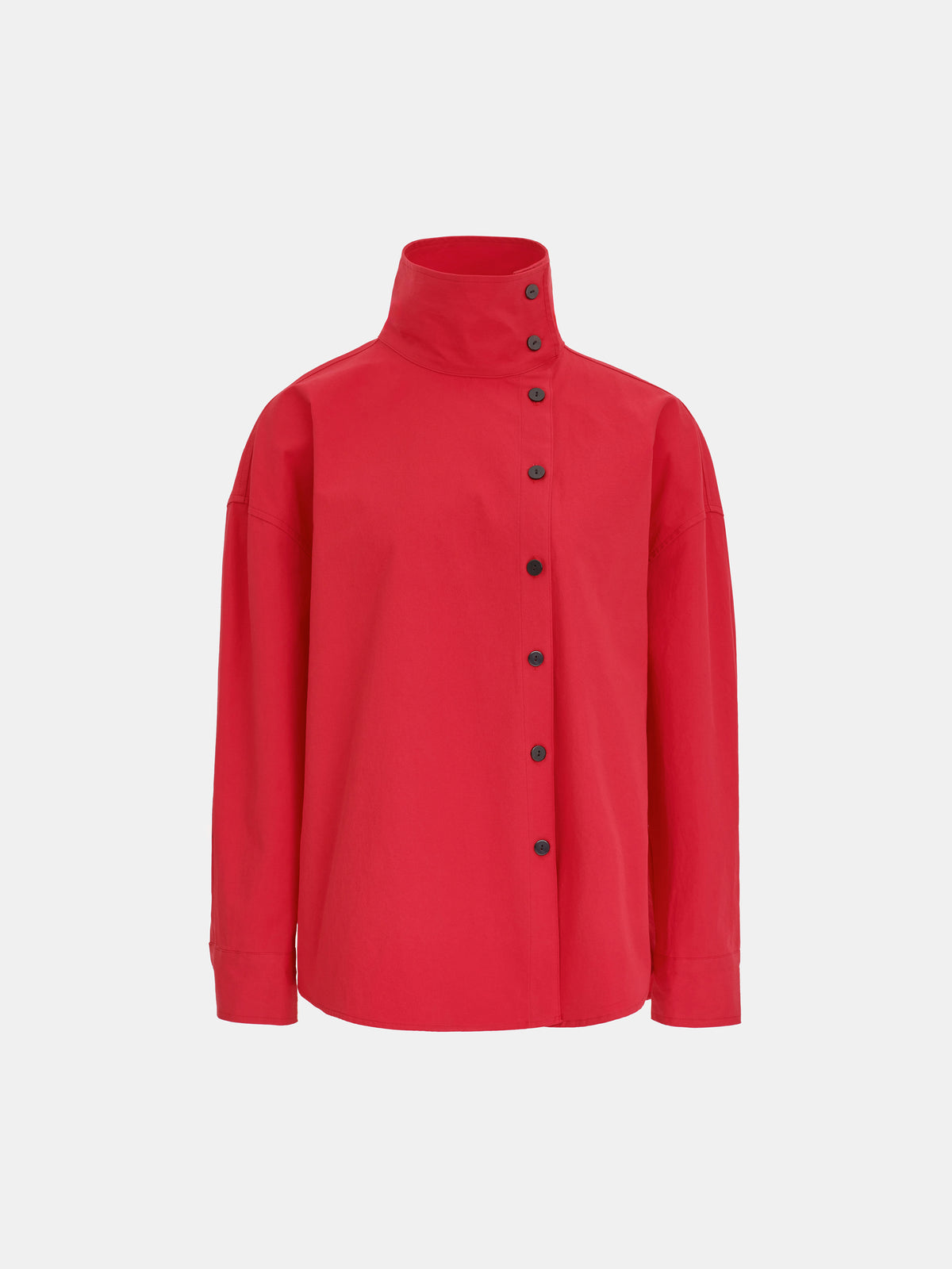 Scala Offset Button Funnel-Neck Shirt, Red