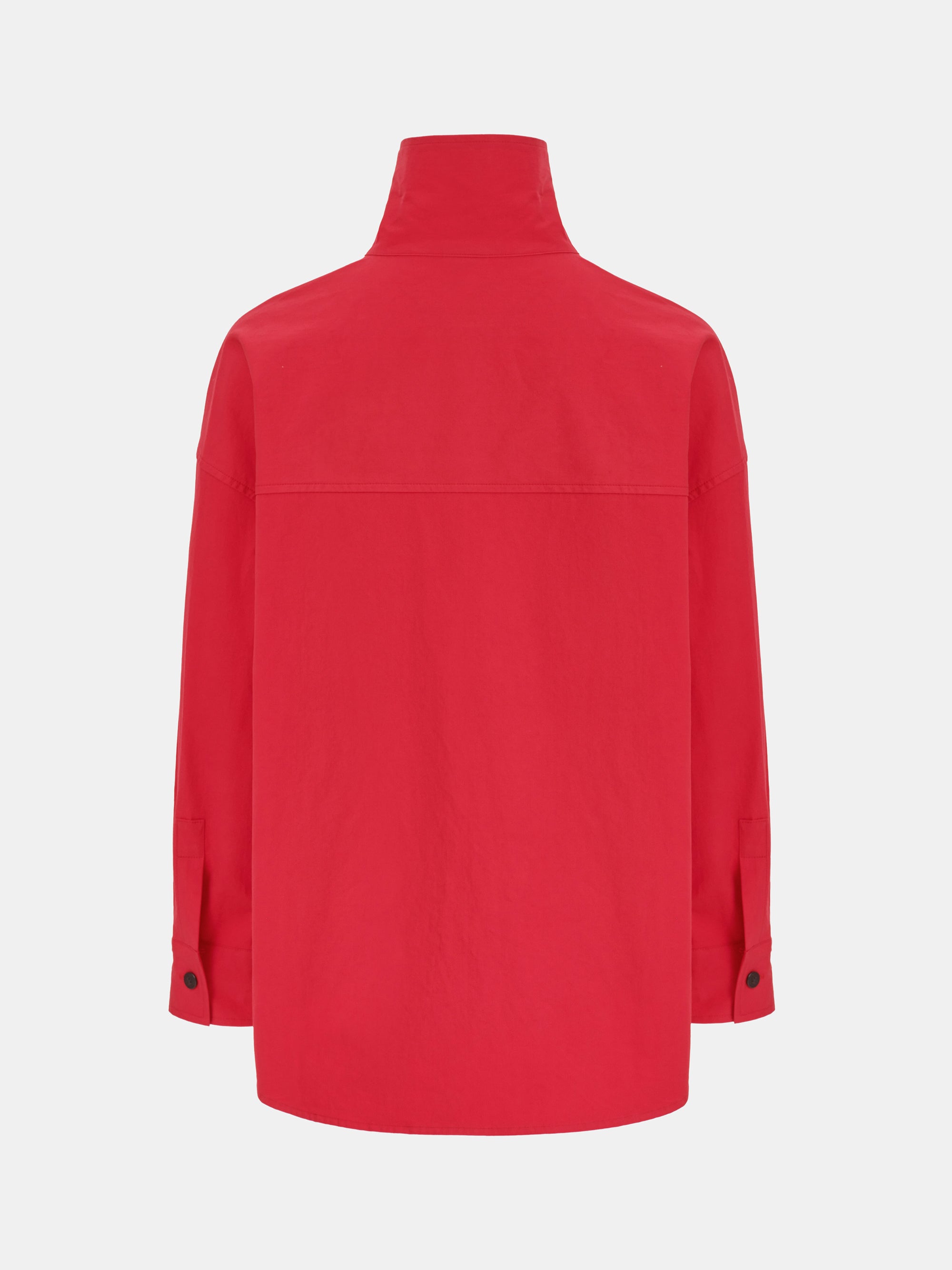 Offset Button Funnel-Neck Shirt, Red