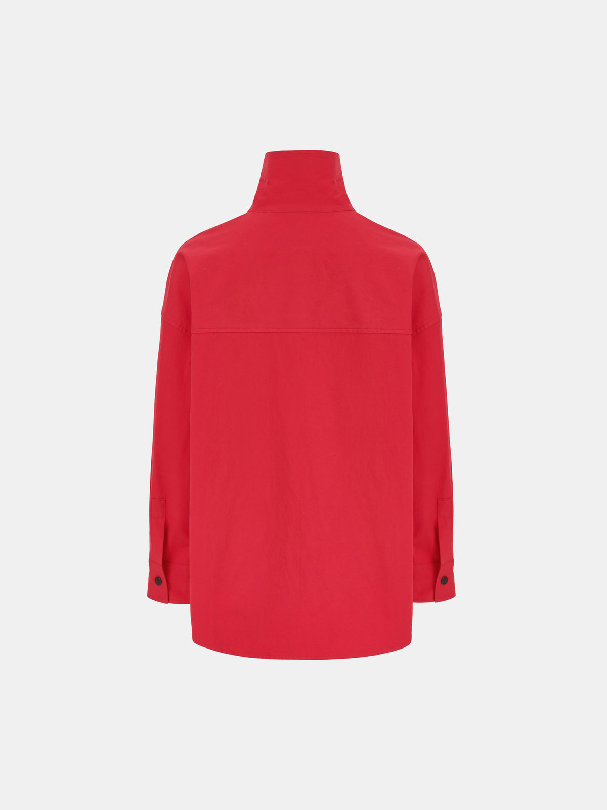 Scala Offset Button Funnel-Neck Shirt, Red