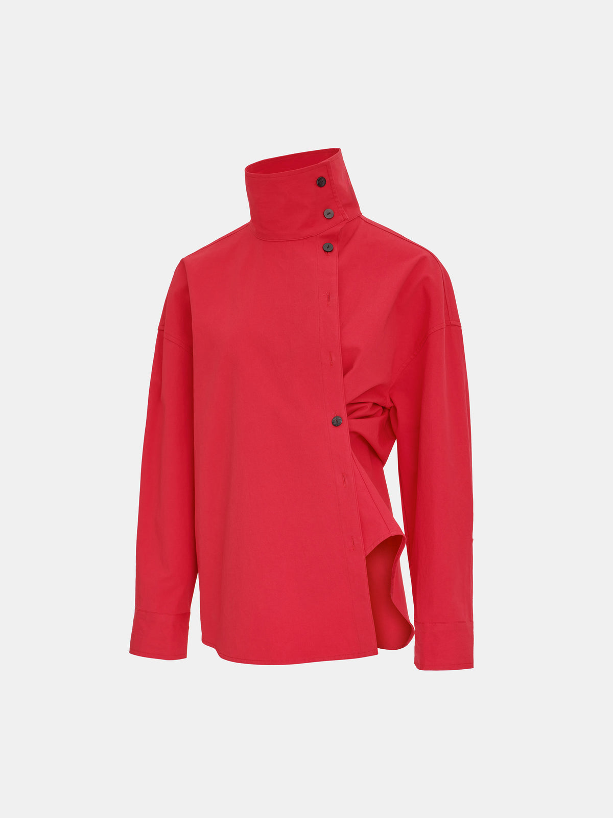 Scala Offset Button Funnel-Neck Shirt, Red