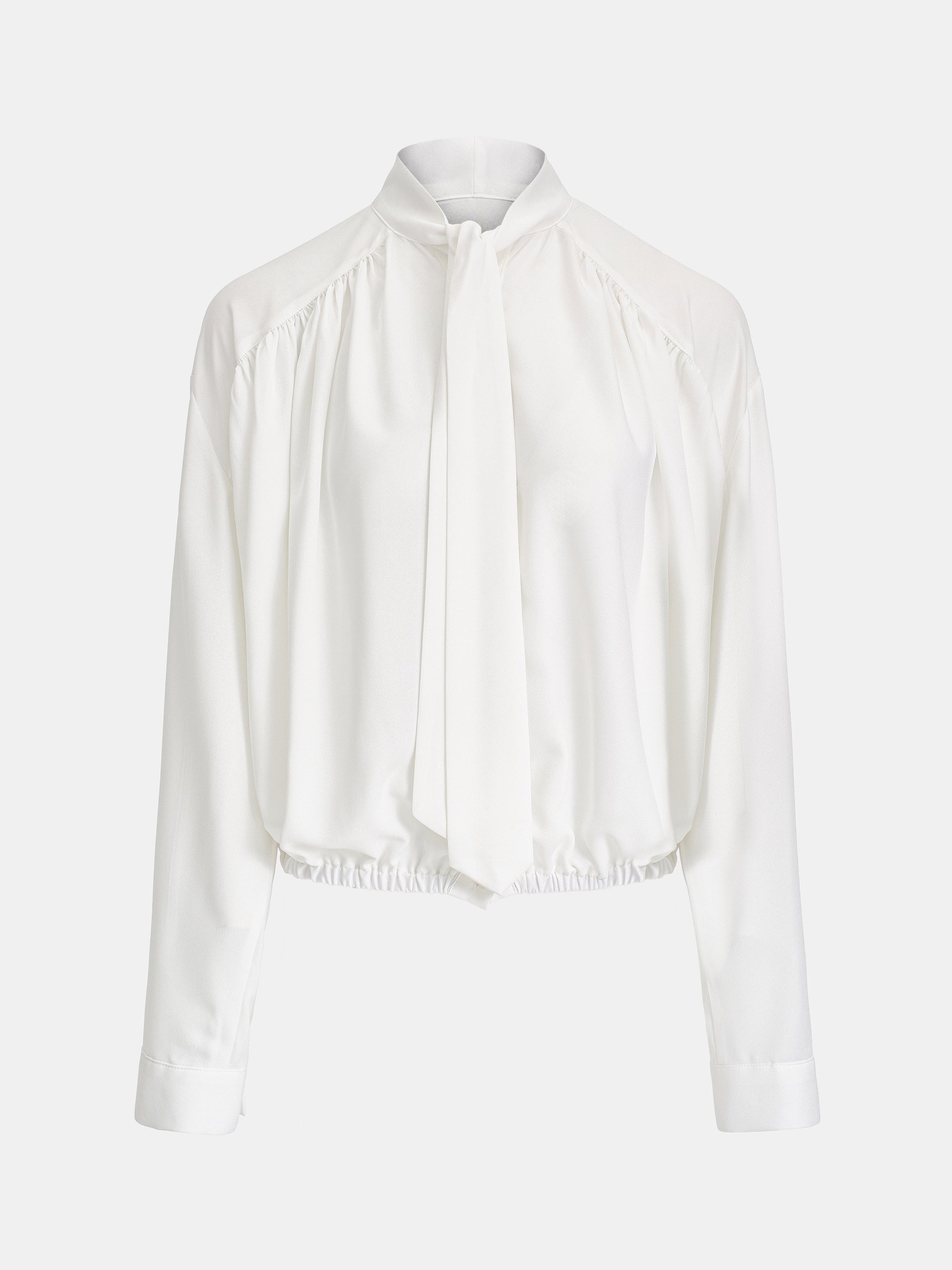 Ruched Tie-Detail Blouse, White