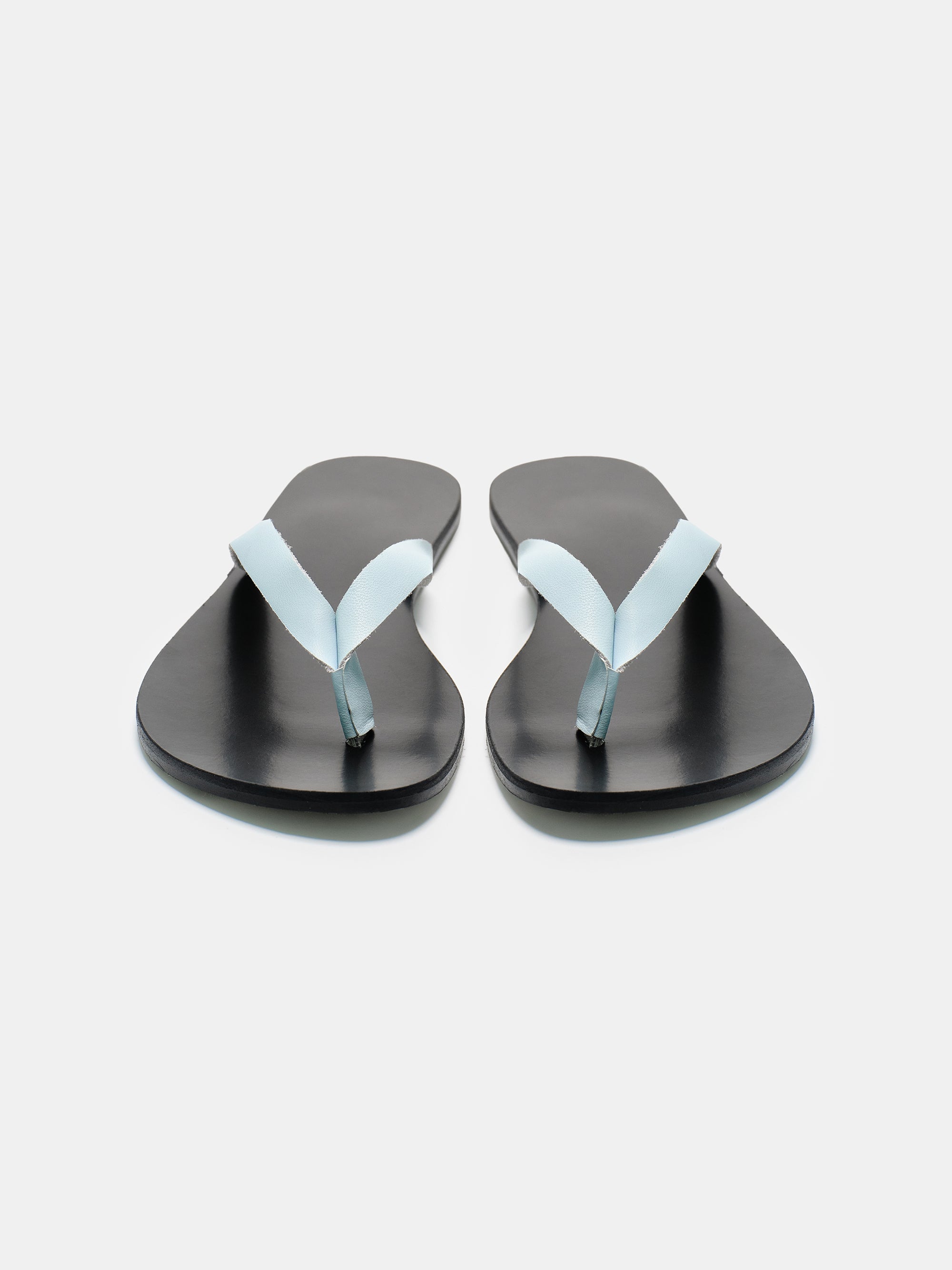 Leather Strap Flip-Flops, Light Blue