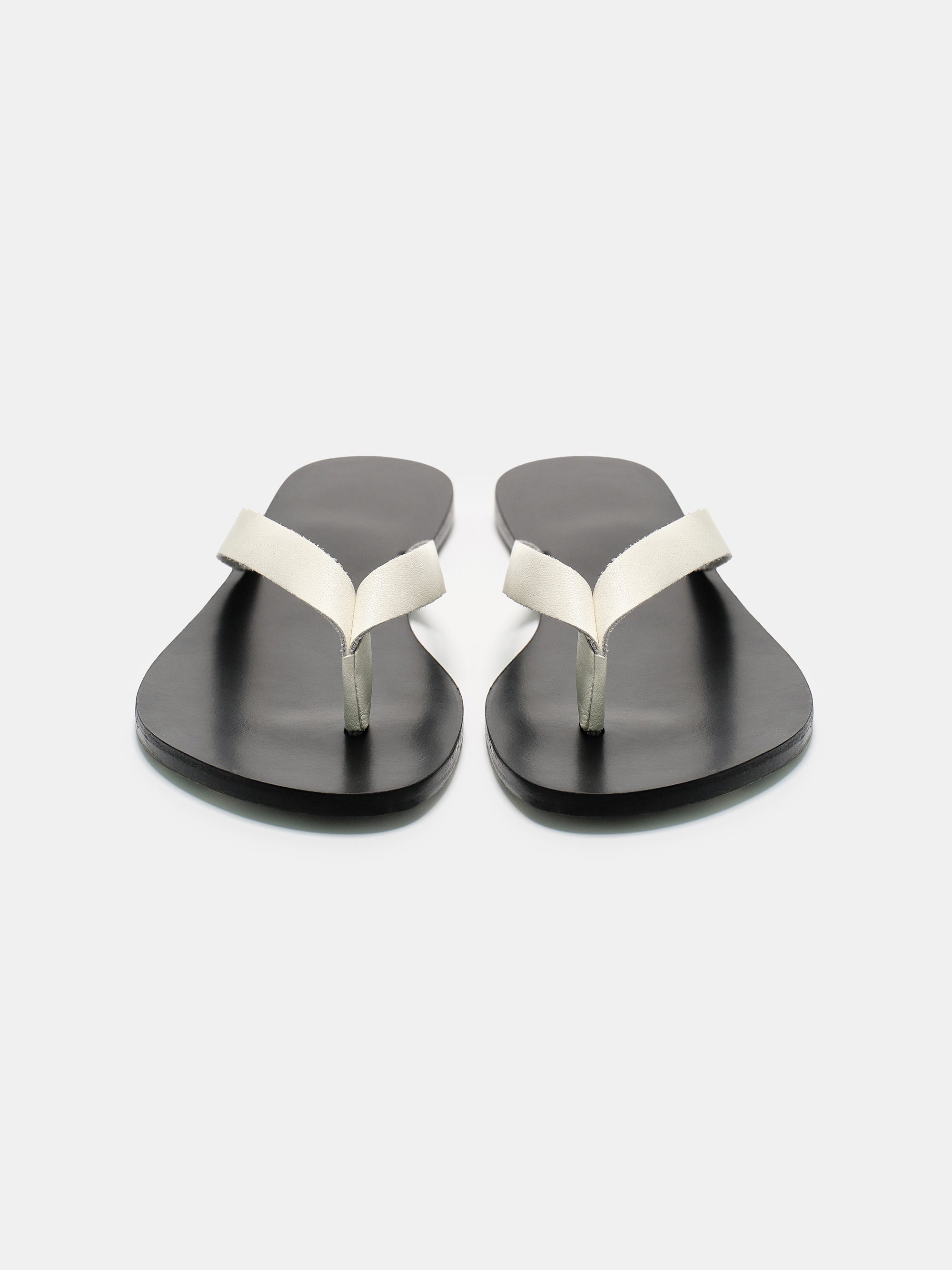 Leather Strap Flip-Flops, Cream