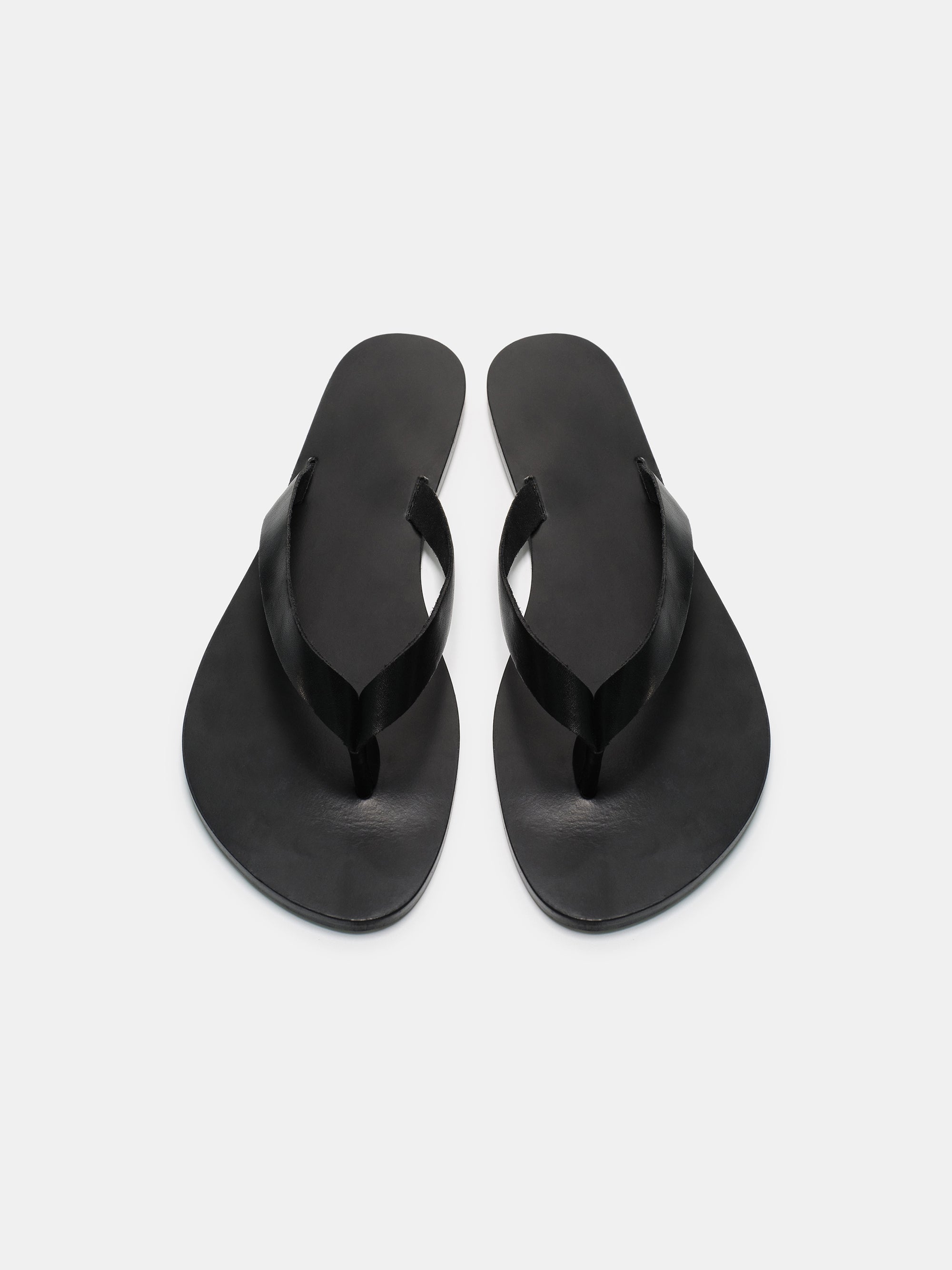 Leather Strap Flip-Flops, Black
