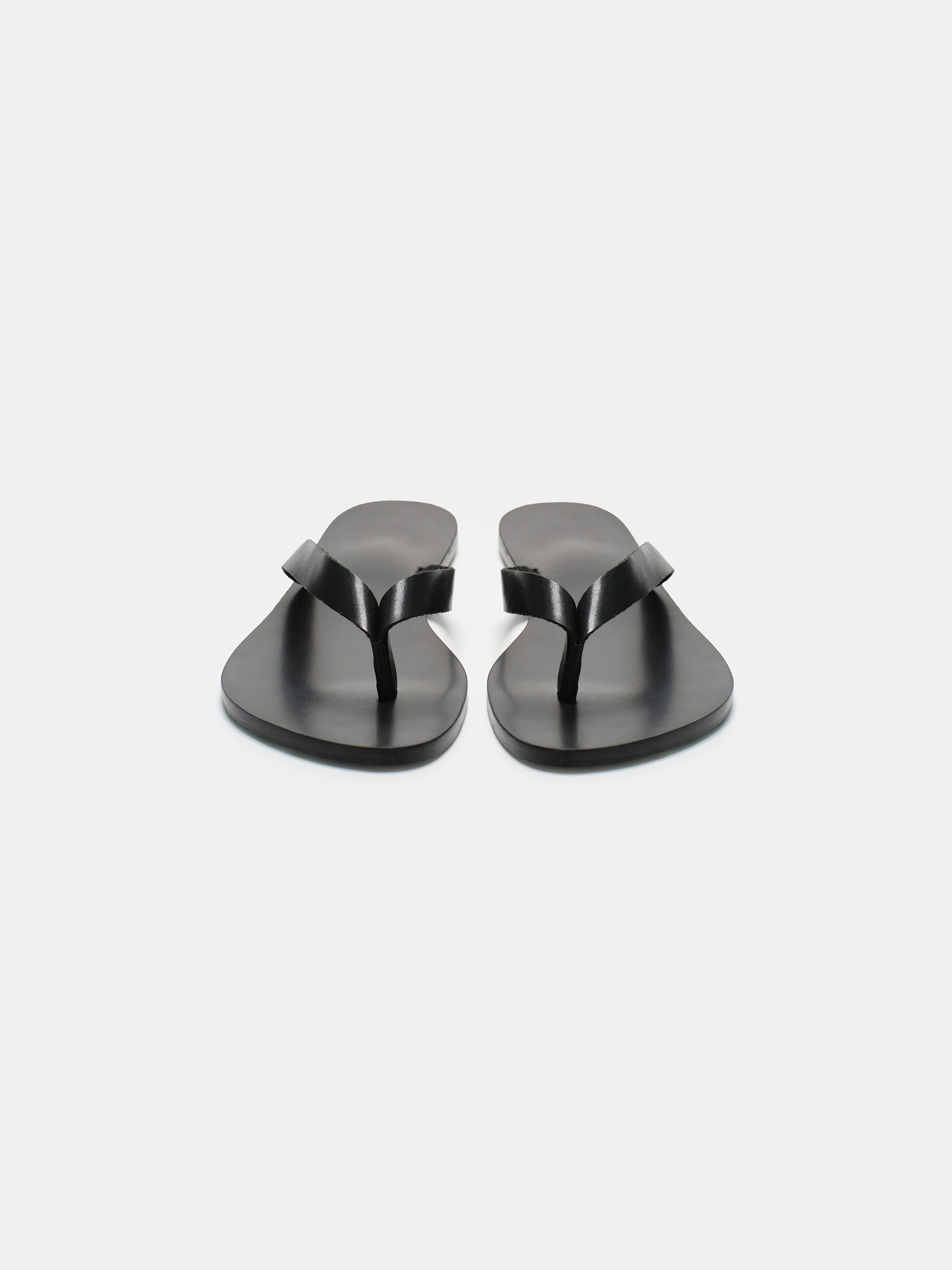 Leather Strap Flip-Flops, Black