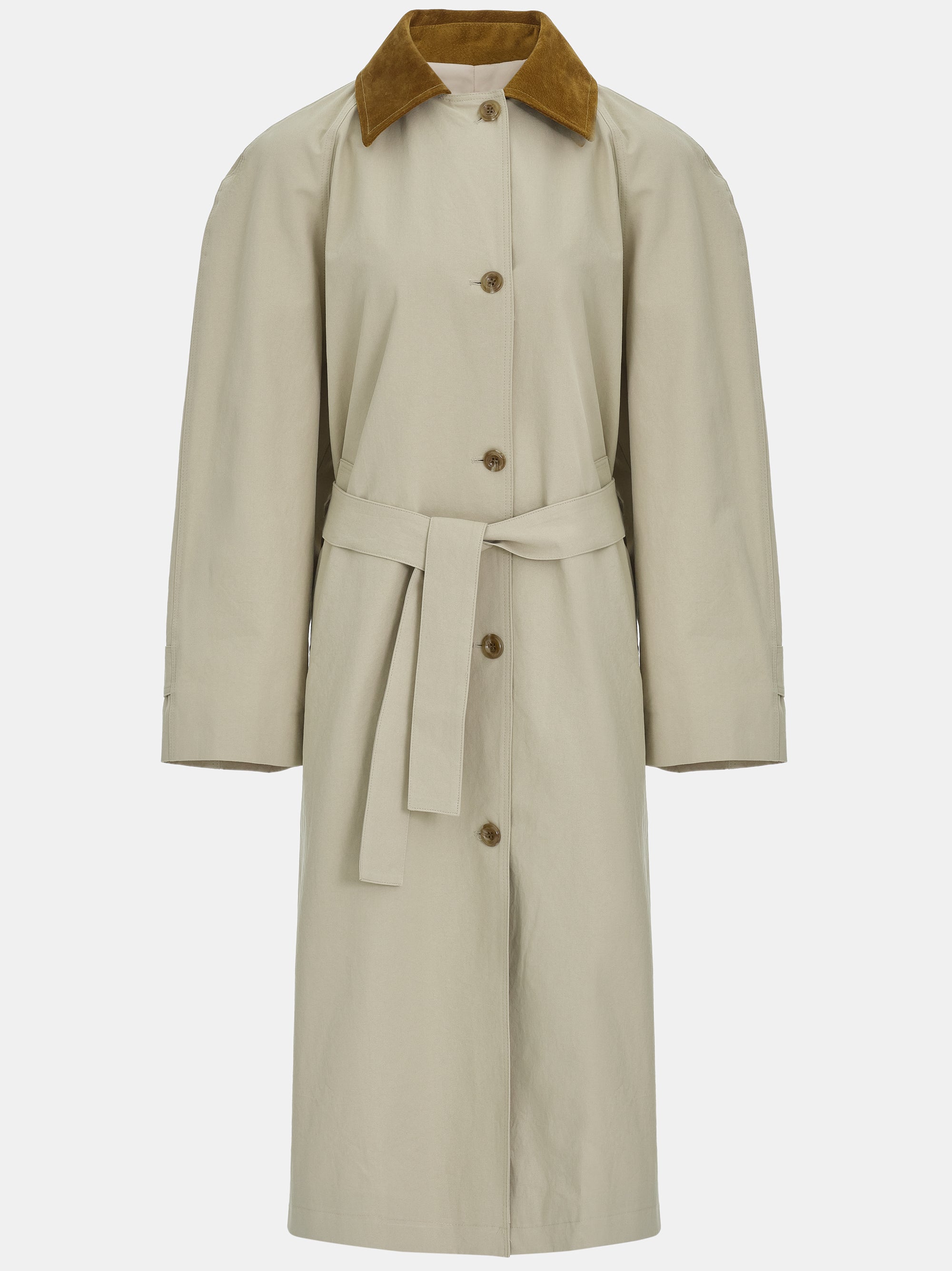 Suede-Collar Car Coat, Beige