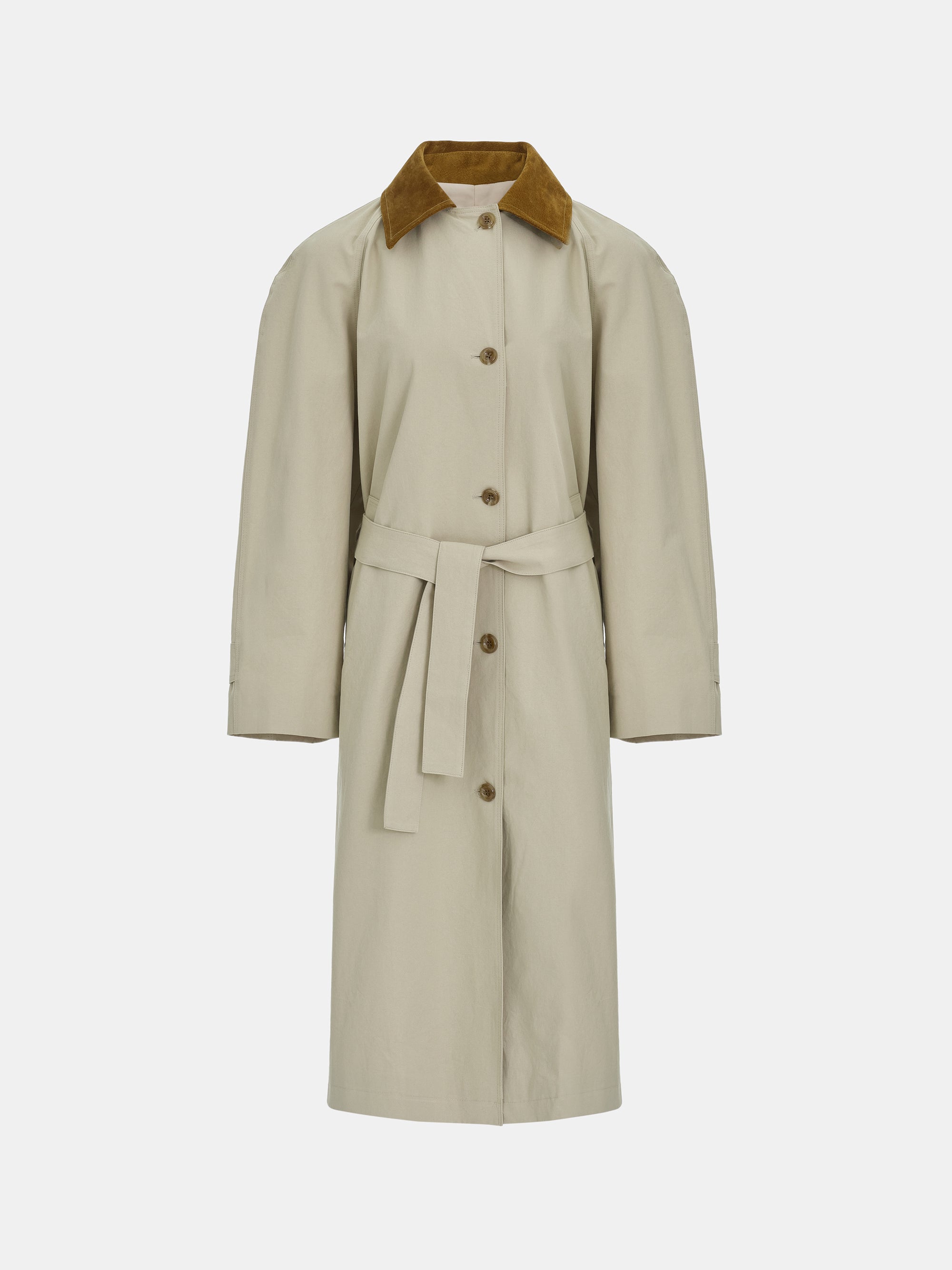Suede-Collar Car Coat, Beige