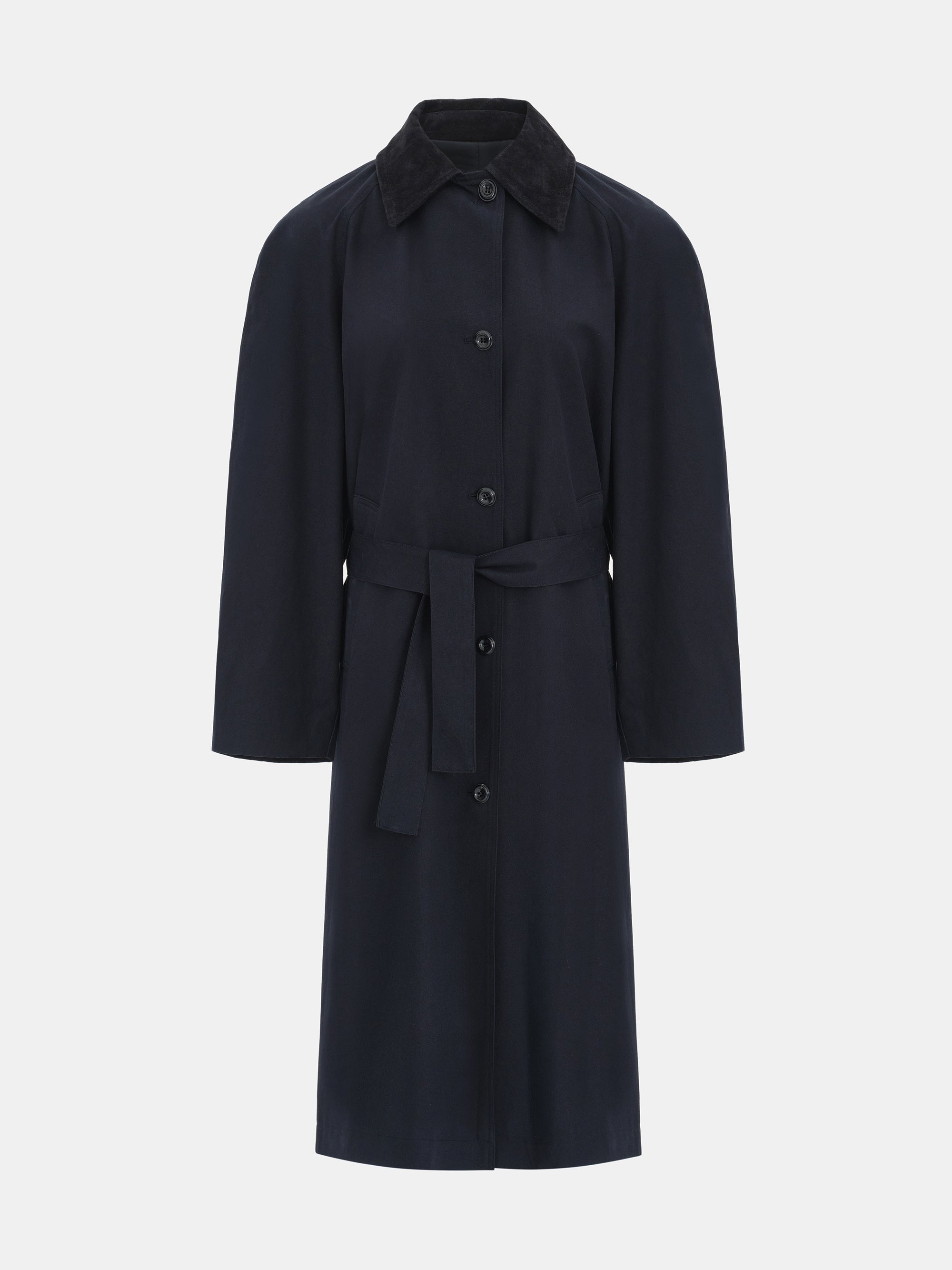 Suede-Collar Car Coat, Navy