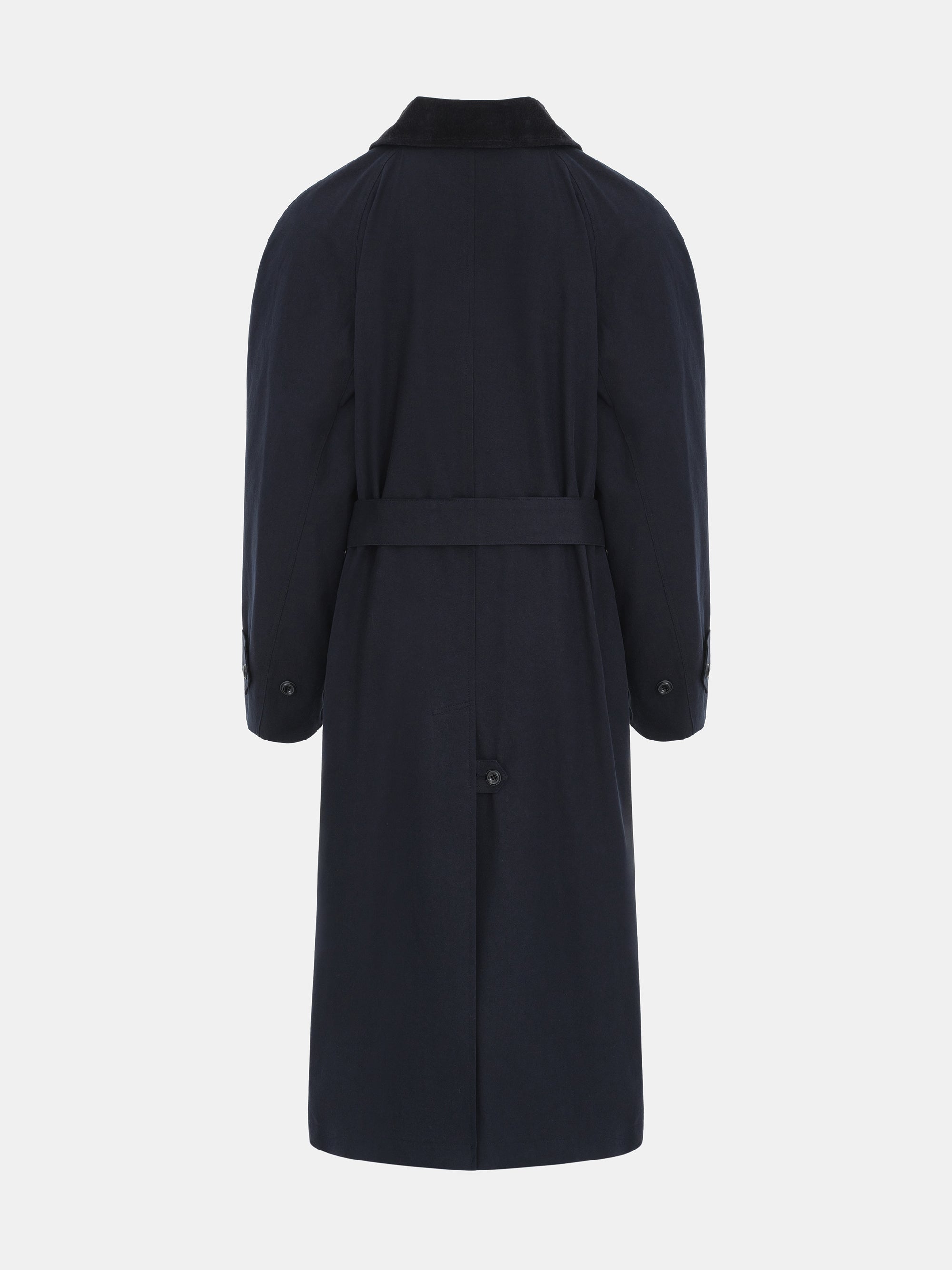 Suede-Collar Car Coat, Navy