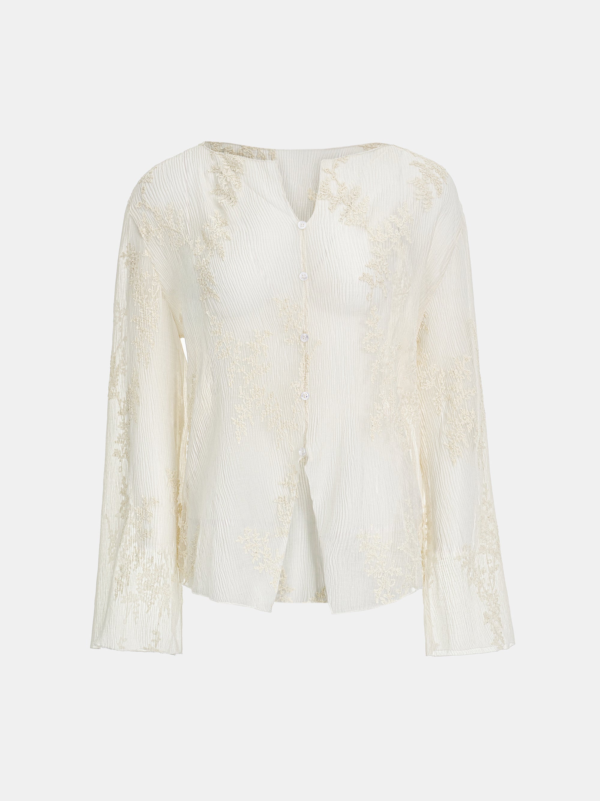 Front-To-Back Embroidered Blouse, Ivory