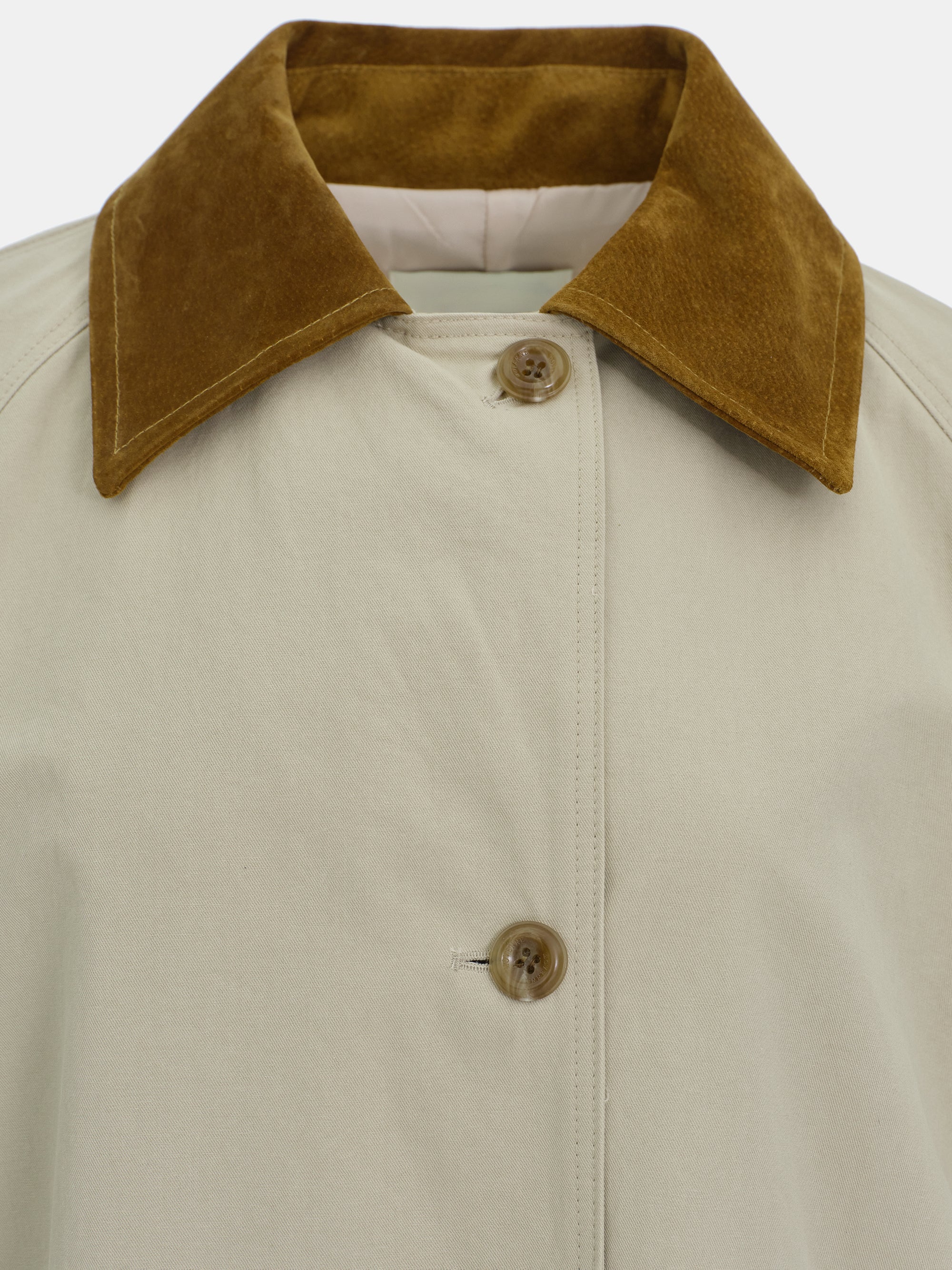 Suede-Collar Car Coat, Beige