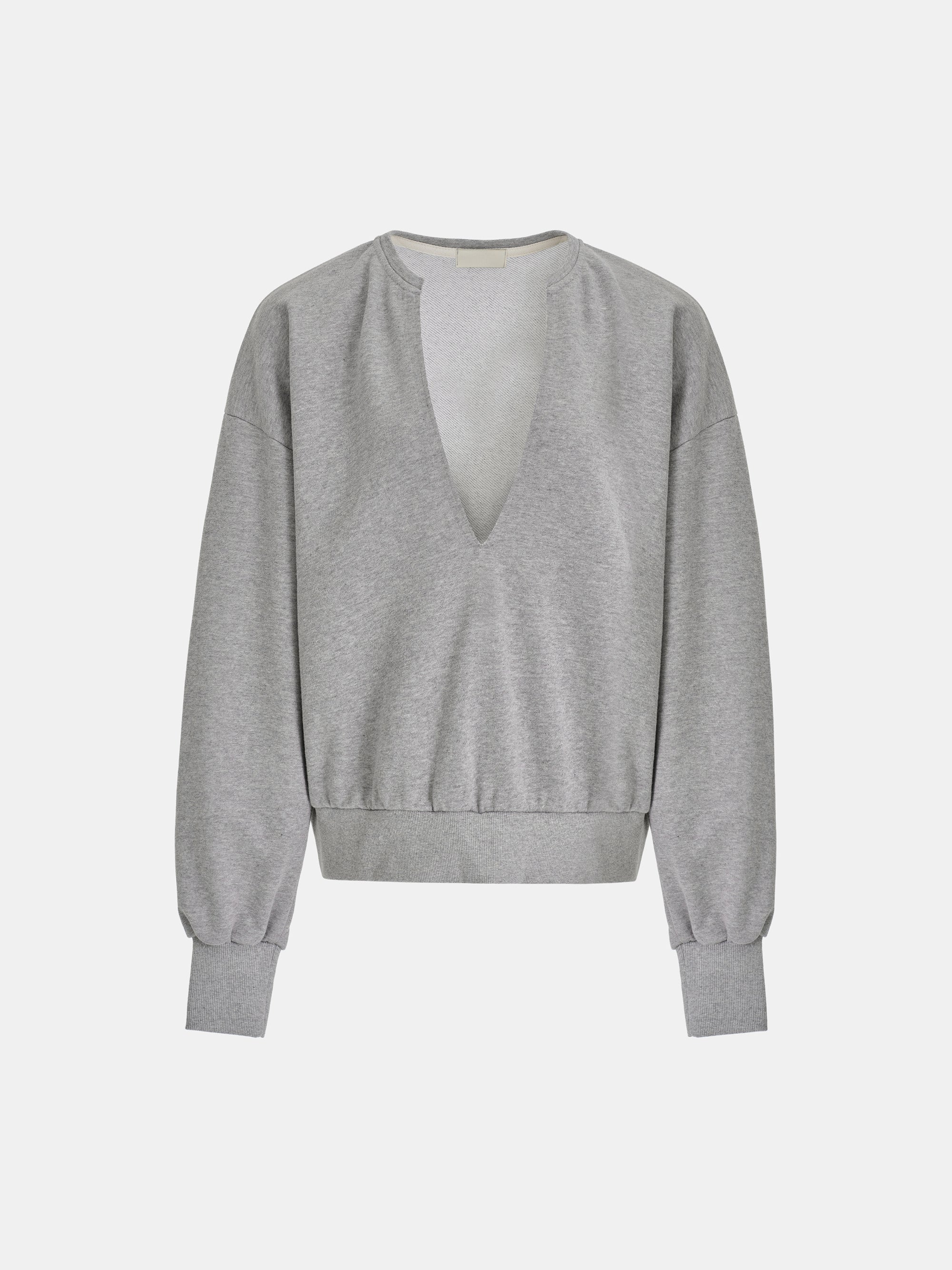 Deep V-Neck Sweatshirt, Grey