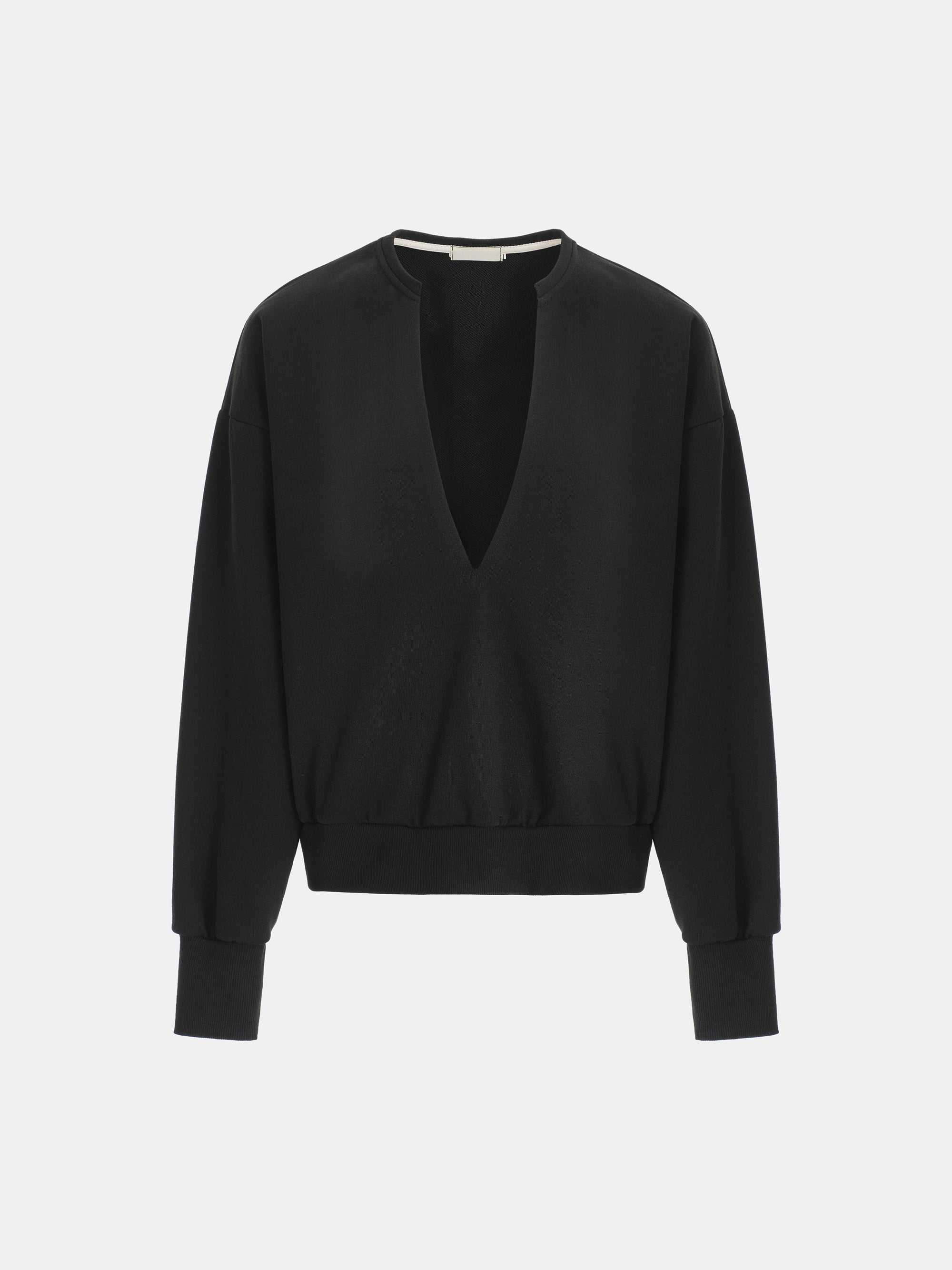 Deep V-Neck Sweatshirt, Black