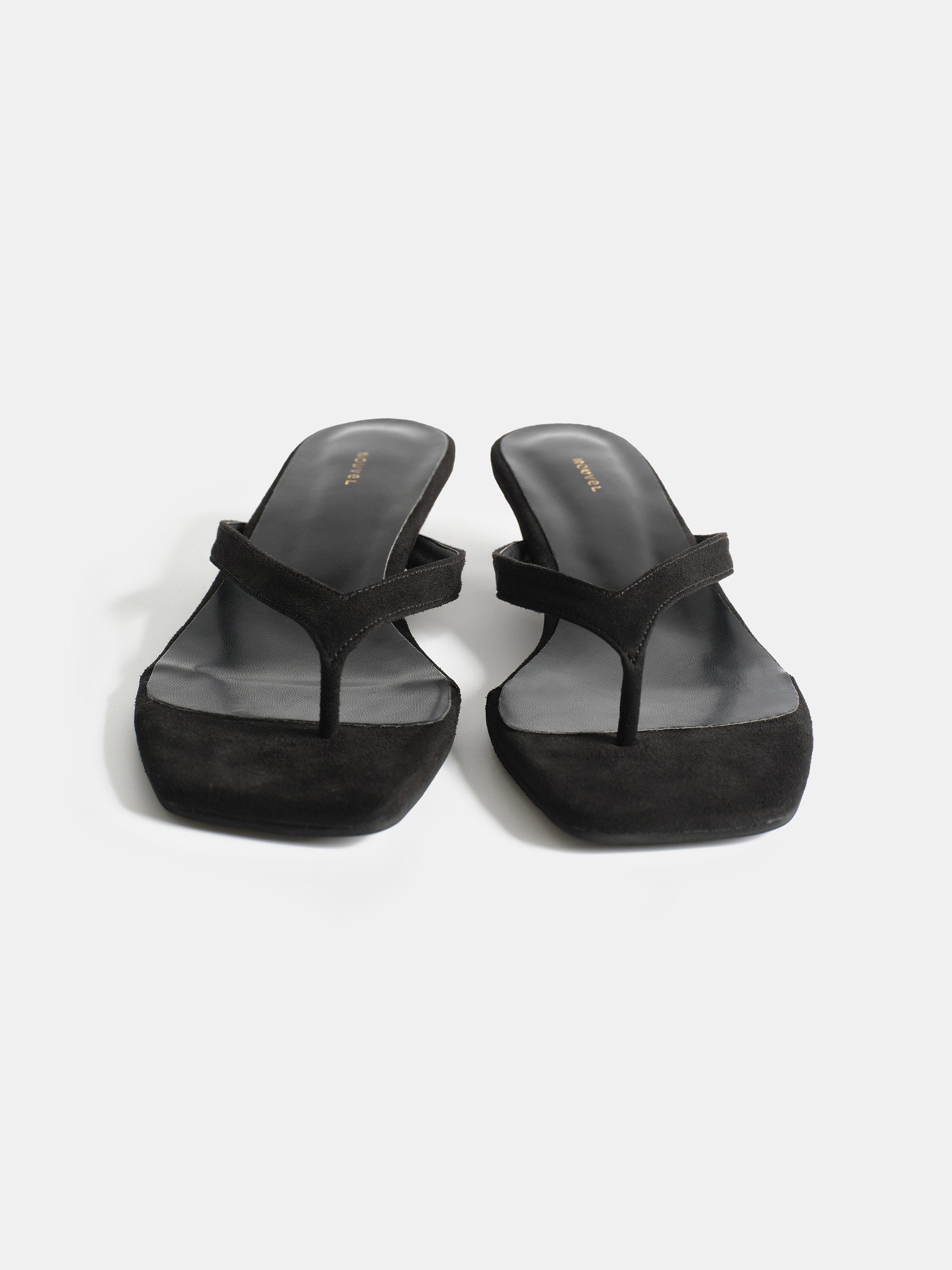 Suede Square-Toe Thong Sandals, Black