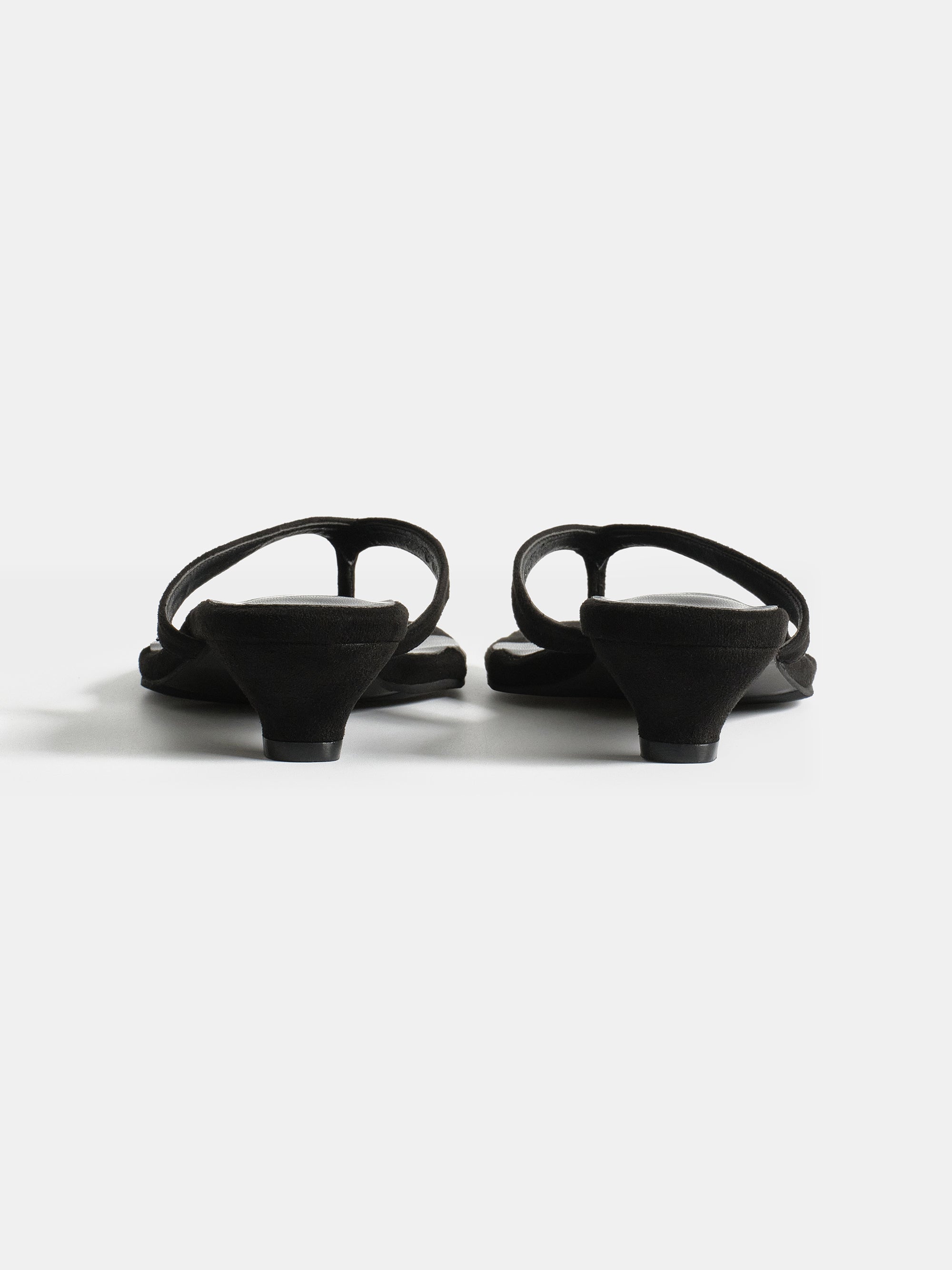 Suede Square-Toe Thong Sandals, Black