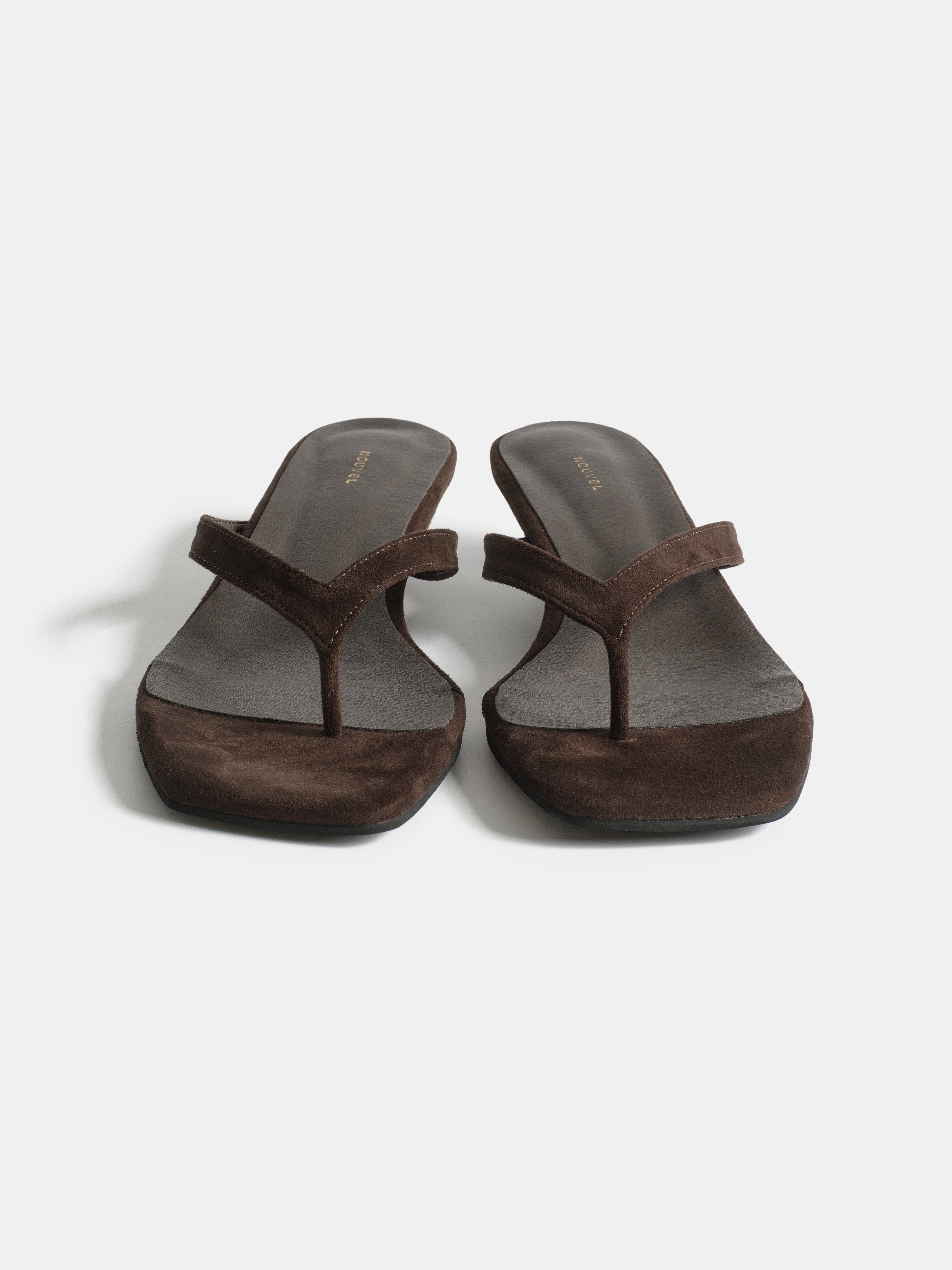 Suede Square-Toe Thong Sandals, Brown