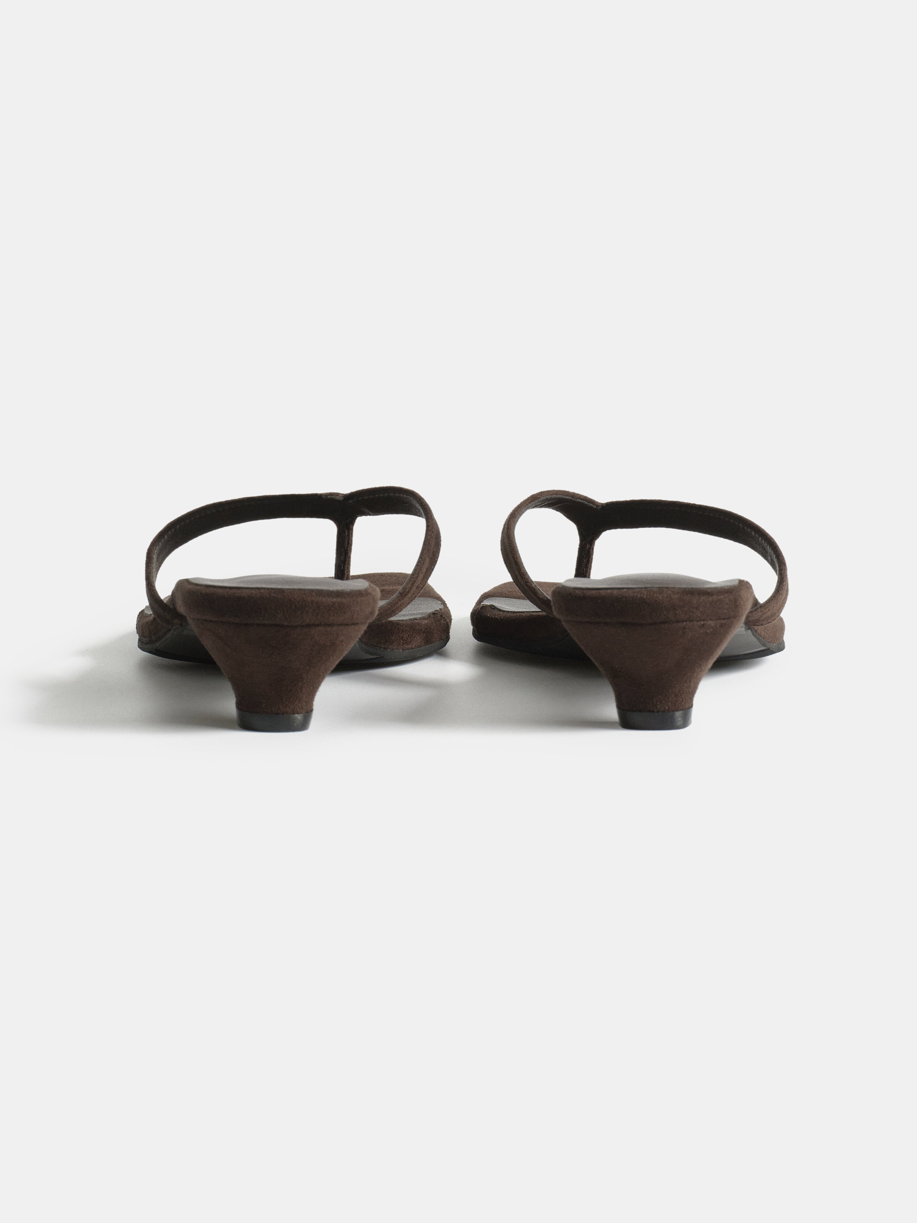 Suede Square-Toe Thong Sandals, Brown