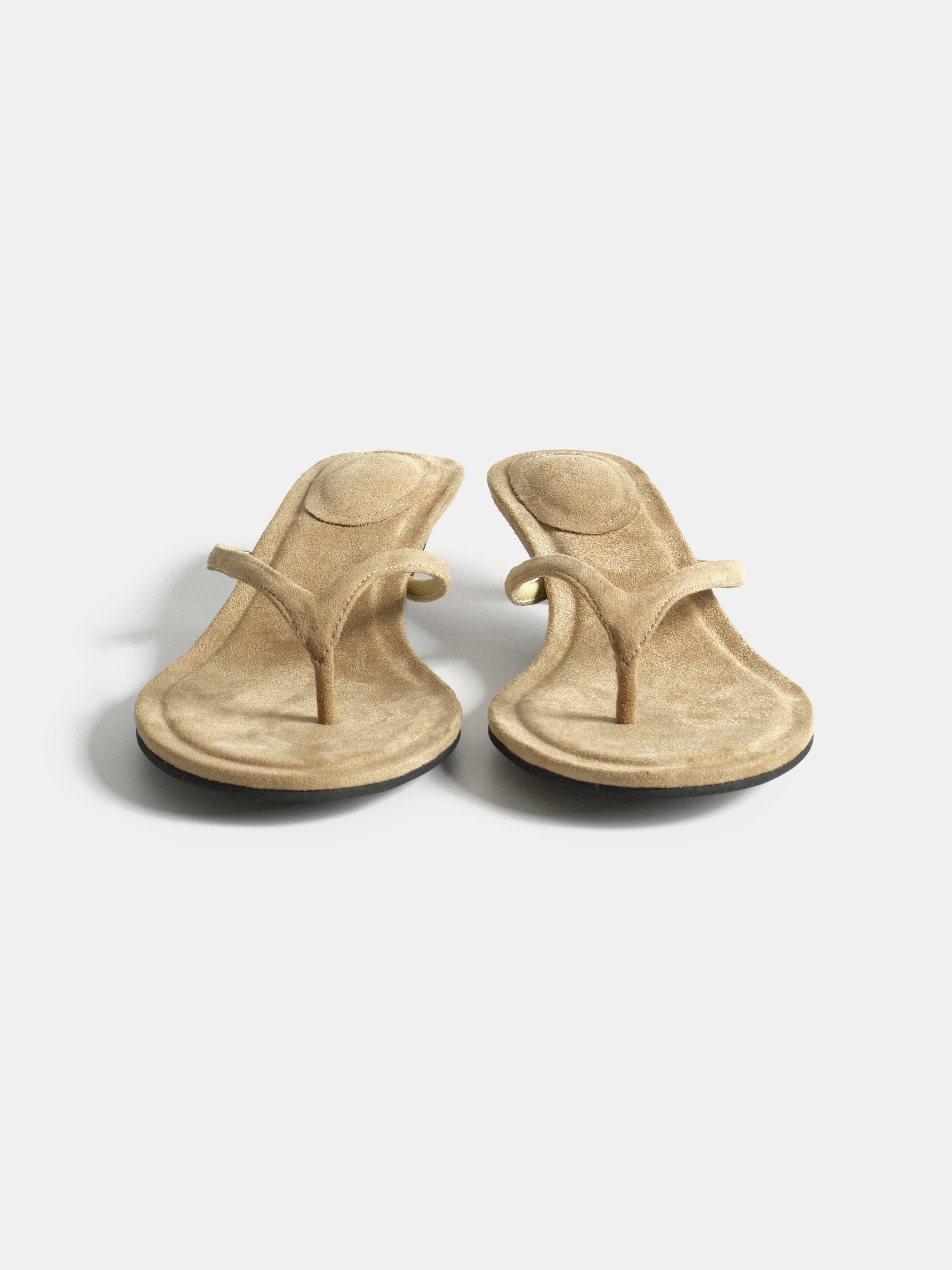 Faux Suede Heeled Flip-Flops, Beige