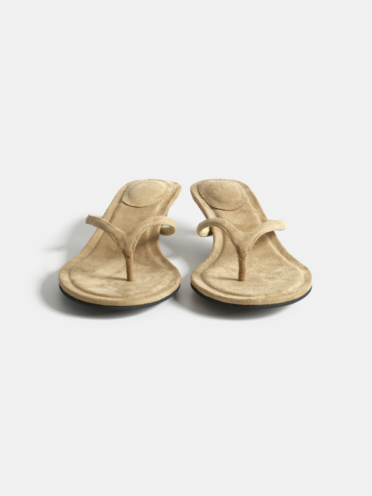 Faux Suede Heeled Flip-Flops, Beige