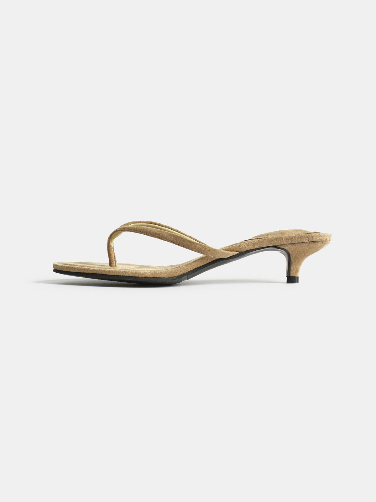 Faux Suede Heeled Flip-Flops, Beige