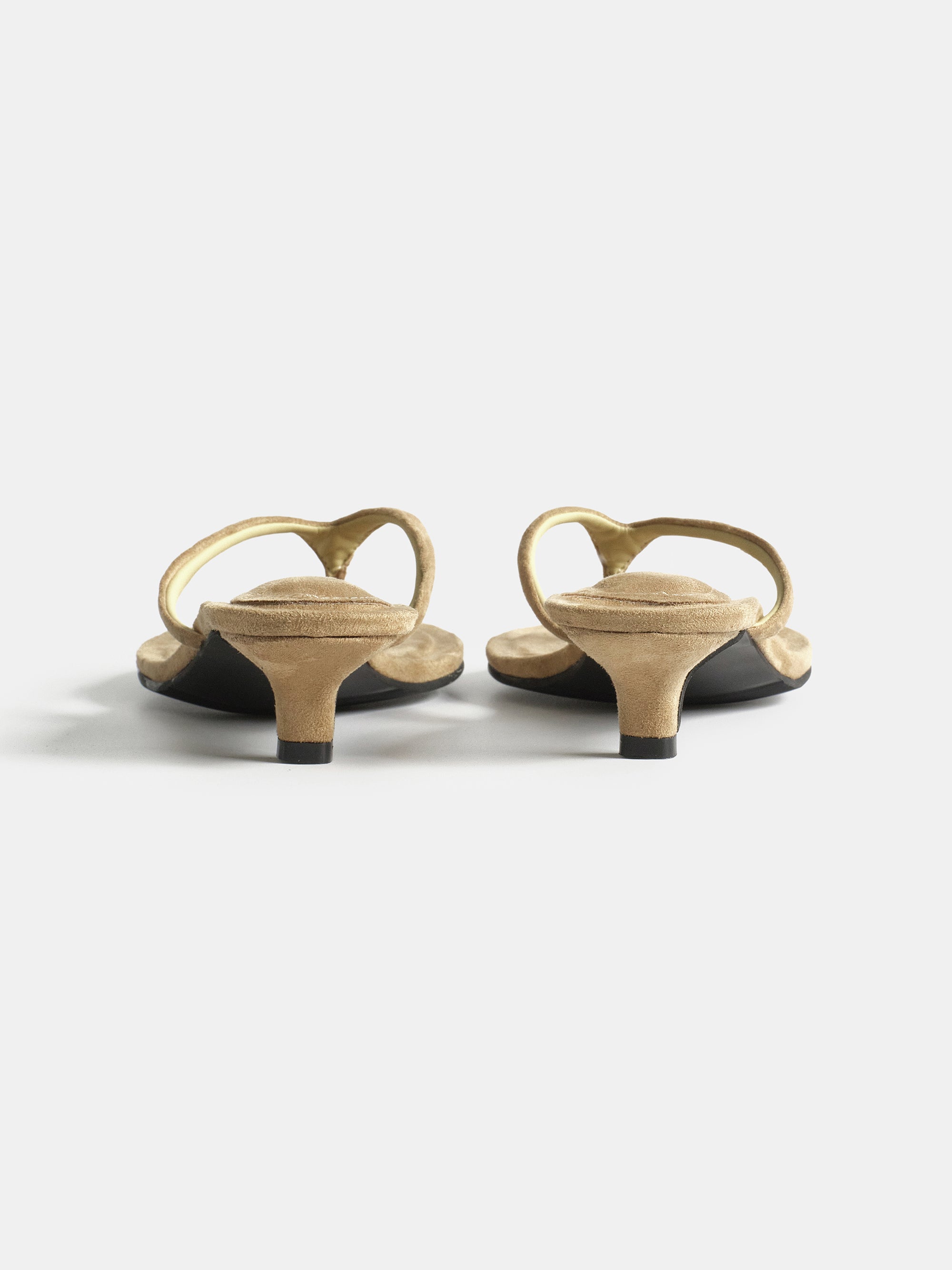 Faux Suede Heeled Flip-Flops, Beige
