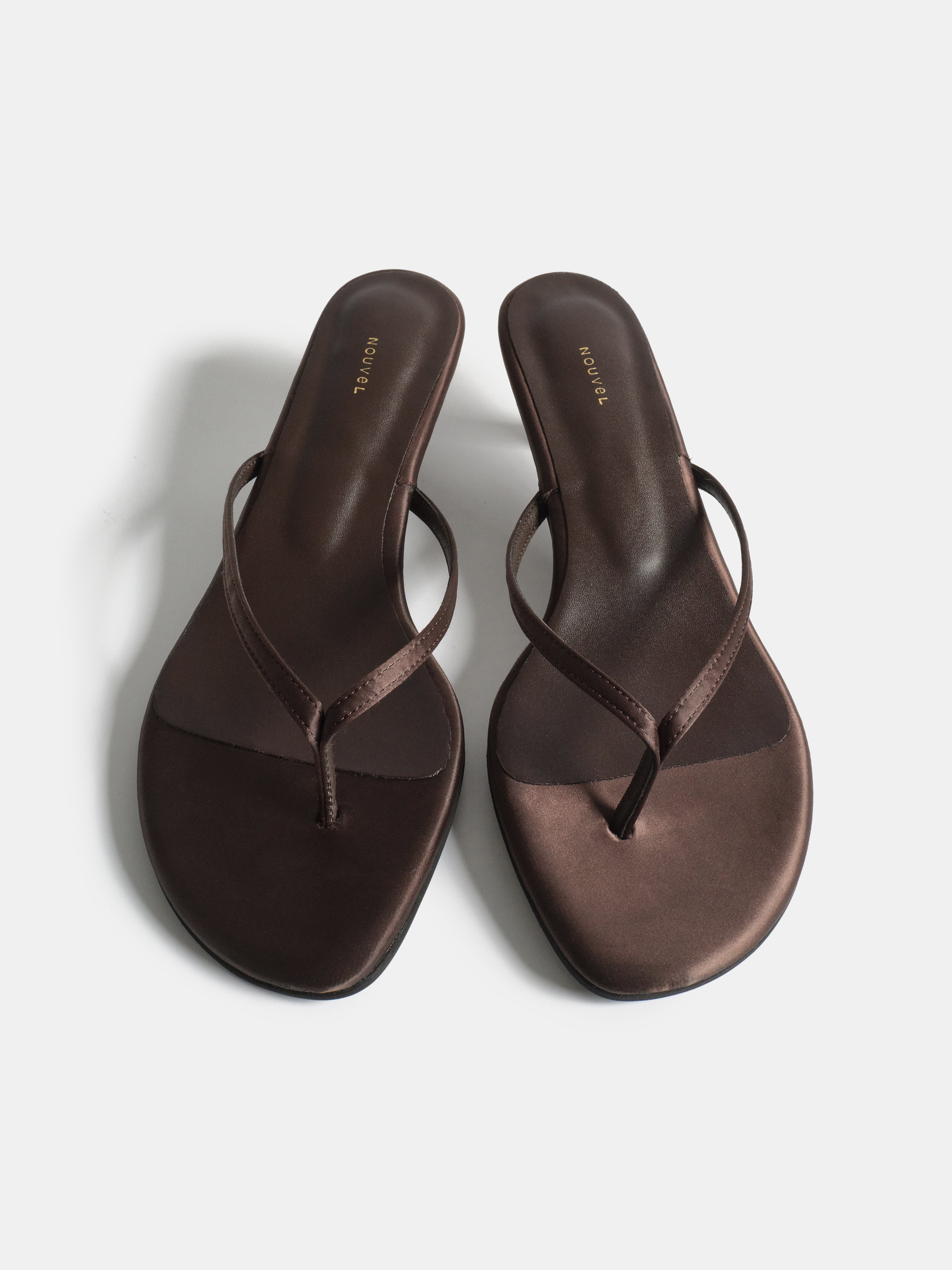 Satin Kitten Heel Sandals, Brown