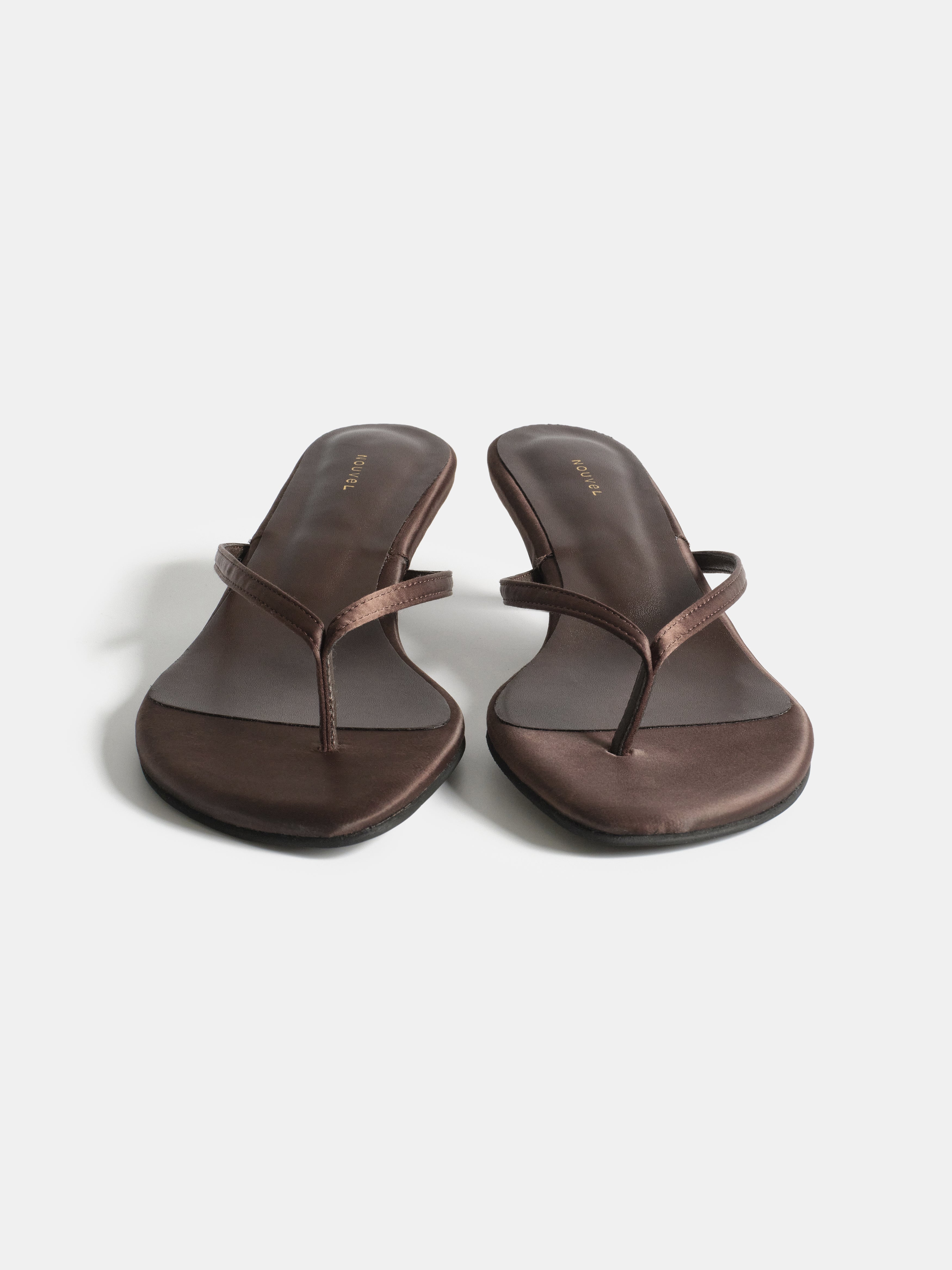 Satin Kitten Heel Sandals, Brown