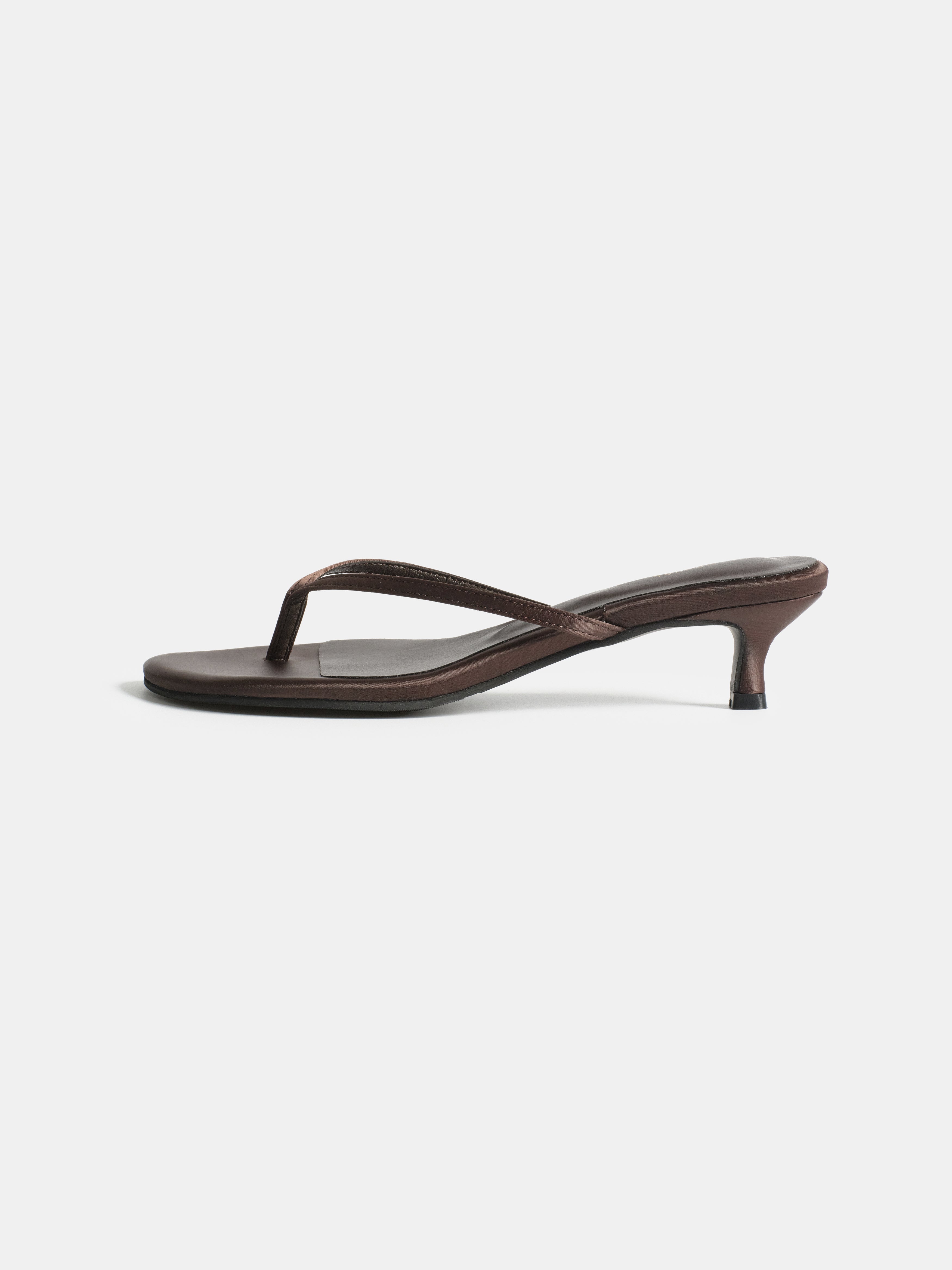 Satin Kitten Heel Sandals, Brown