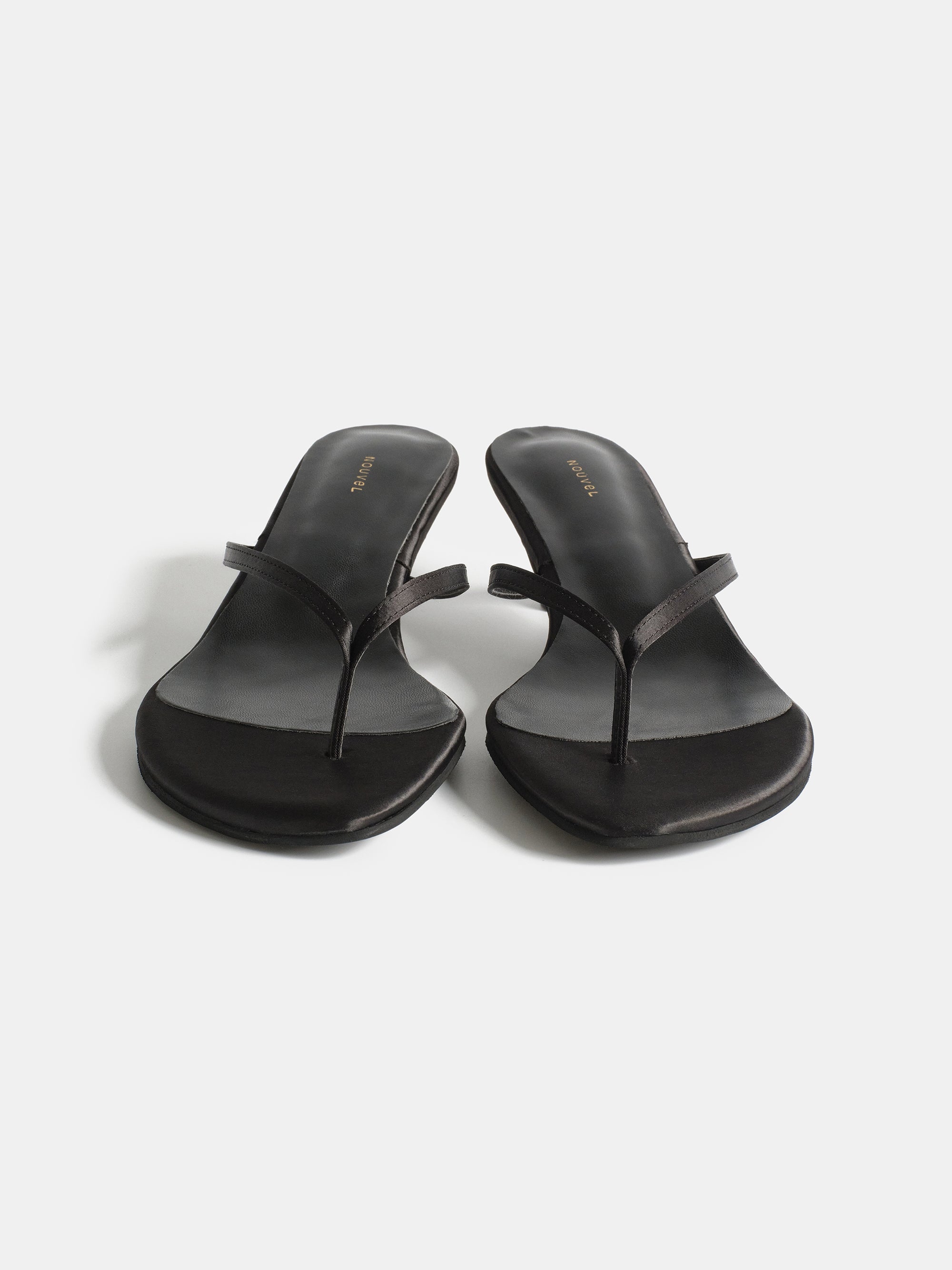 Satin Kitten Heel Sandals, Black